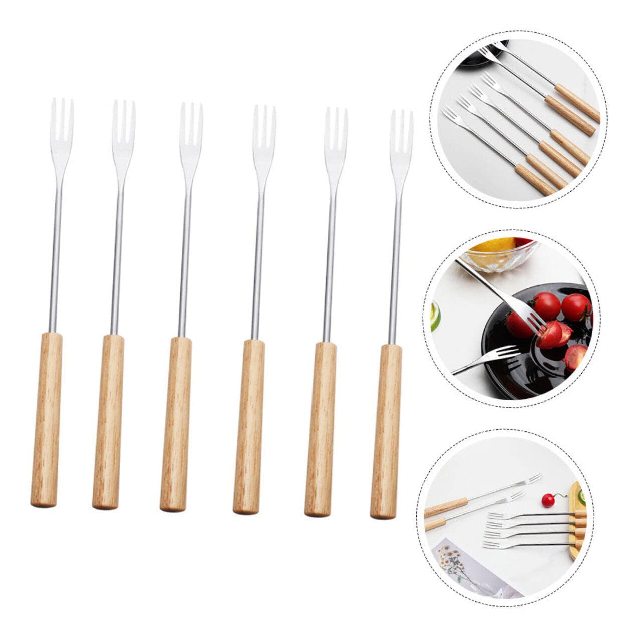 Premium 12-Piece Fondue Fork Set with Long Wooden Handles & Stainless Steel Tips - Perfect for Chocolate Dipping, Fruit Skewers, Cheese Parties and Entertaining Guests