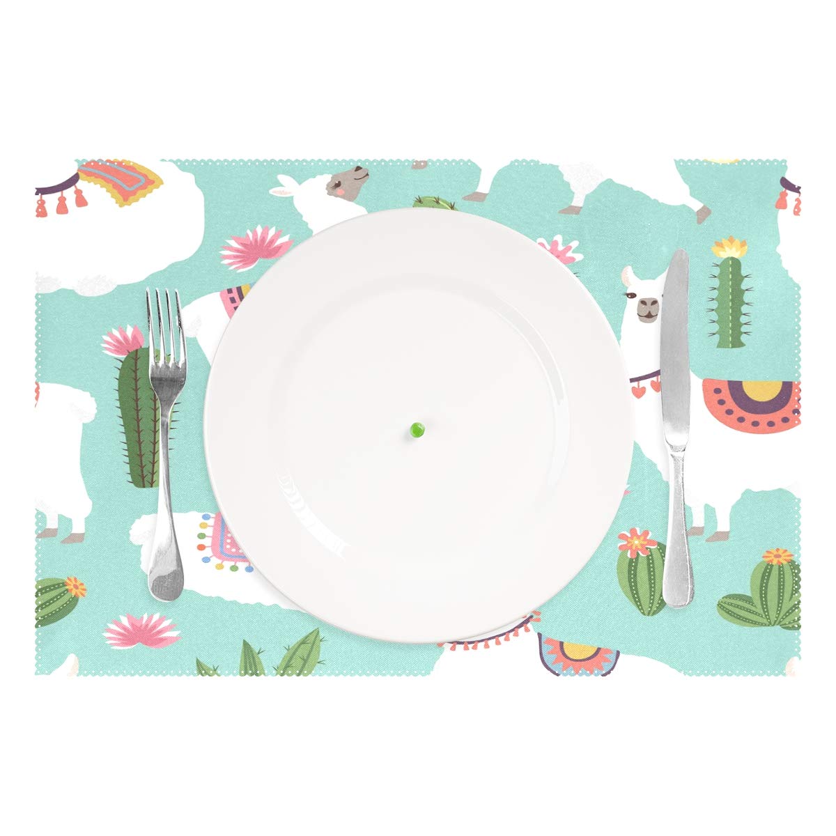 Llama and Cactus Heat Resistant Placemats - Washable Dining Table Mats for Kitchen Decor (Set of 1) - Perfect for Southwestern Style Home Dining and Party Table Settings