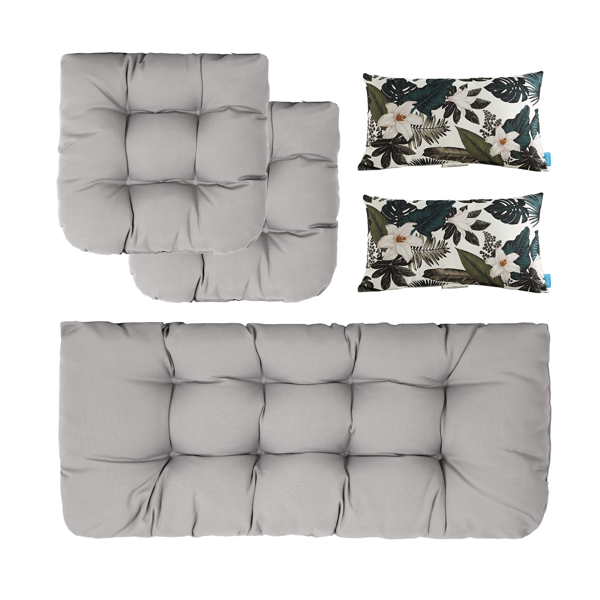 ARTPLAN All-Weather Outdoor Cushions Set of 5 - Waterproof Loveseat & Bench Cushions with Tufted Design for Patio Furniture - Perfect for Garden, Deck, Poolside & Backyard Relaxation