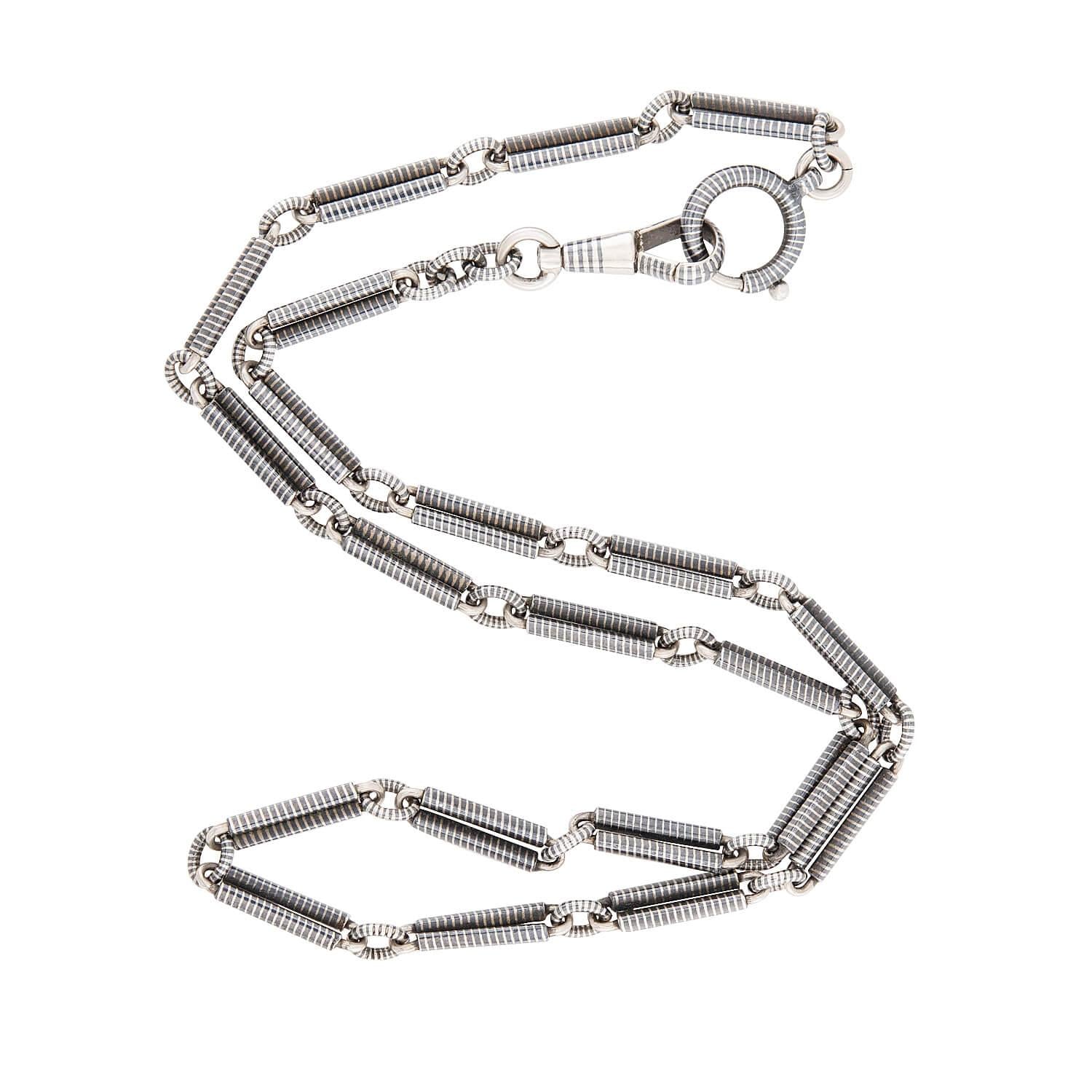 Victorian Silver Niello Chain Necklace - Elegant Vintage Jewelry for Women, Perfect for Weddings, Parties & Special Occasions