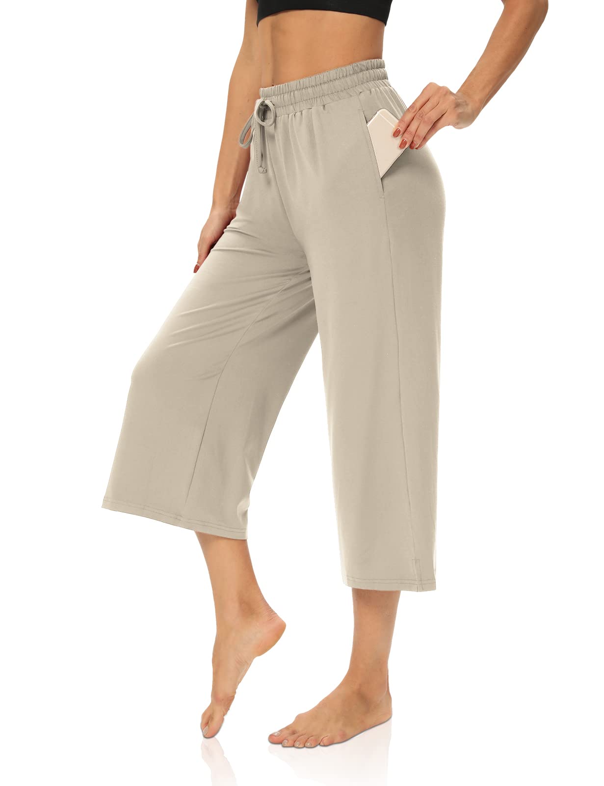 DIBAOLONG Women's Capri Pants - Loose Yoga Pants with Wide Leg, Drawstring Waist & Pockets - Comfy Lounge Pajama Sweatpants for Yoga, Workout, Travel & Home Relaxation