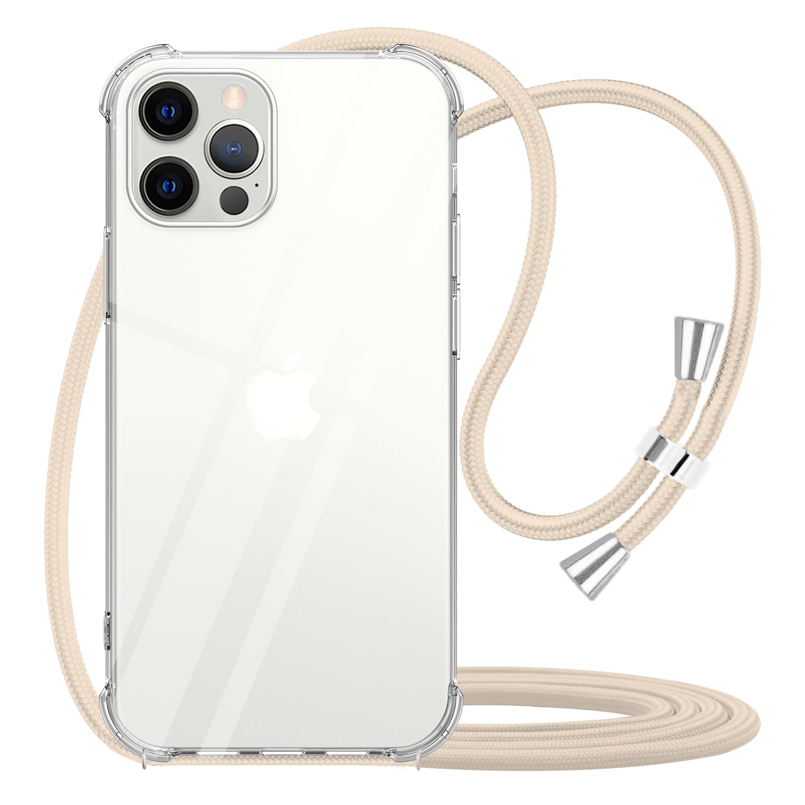 YESPURE Clear Adjustable Crossbody Phone Case for iPhone 12 Pro Max - Soft Slim Protective Cover with Shoulder Strap for Women & Girls | Perfect for Travel, Shopping, and Hands-Free Daily Use - Beige