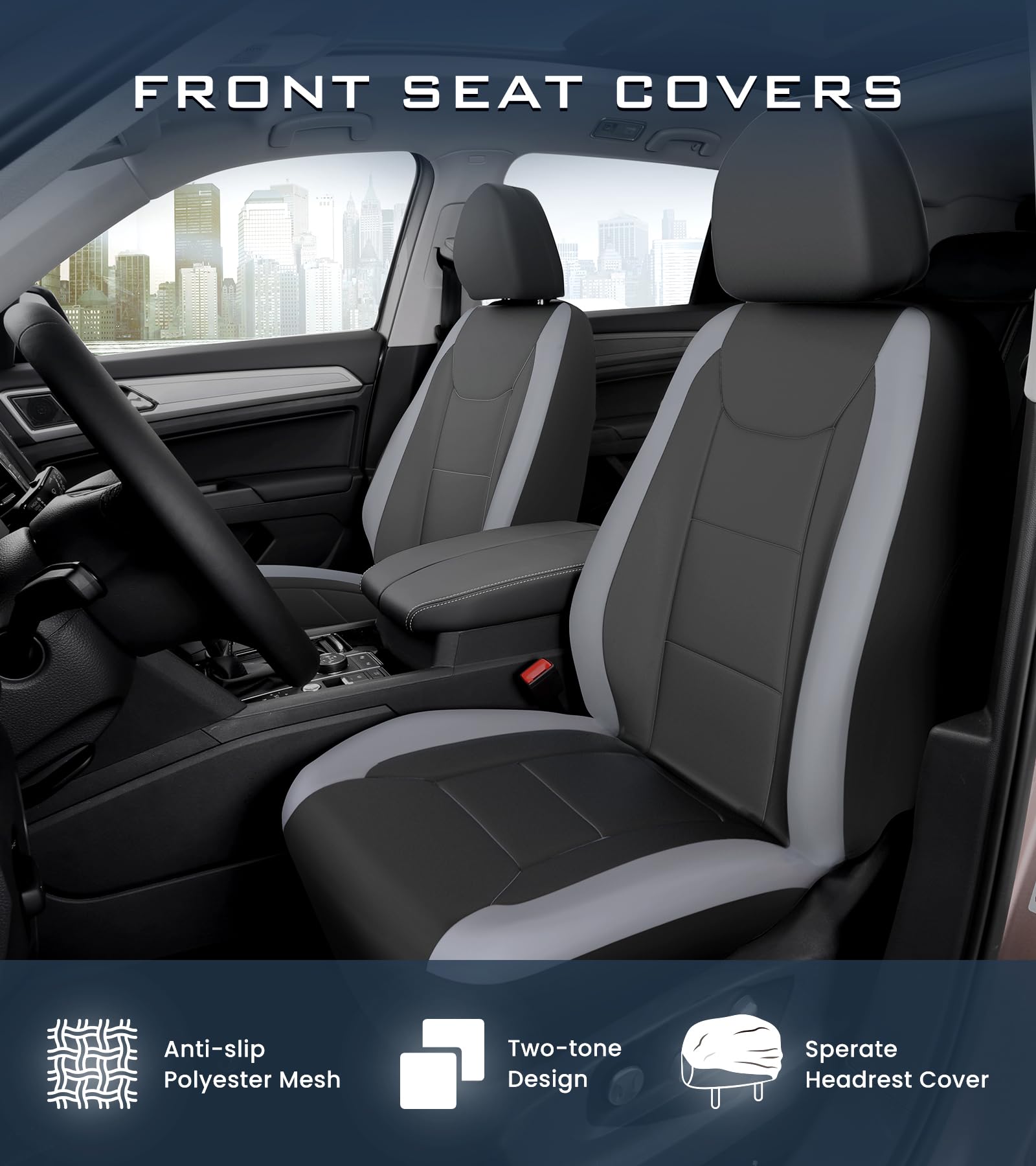 Premium Waterproof Car Seat Covers Full Set - Thick Padded Front & Rear Split Bench Seat Protectors for Cars | Easy Installation | Universal Fit | Grey | Perfect for Pet Owners, Family Road Trips & Daily Commute