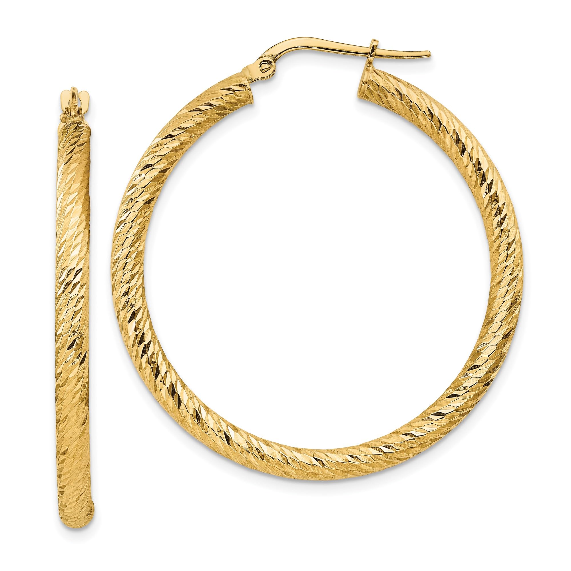 14K Solid Yellow Gold 3mm Round Large Hoop Earrings for Women - Classic Everyday & Party Jewelry - Dainty & Elegant Gold Hoops for Any Occasion