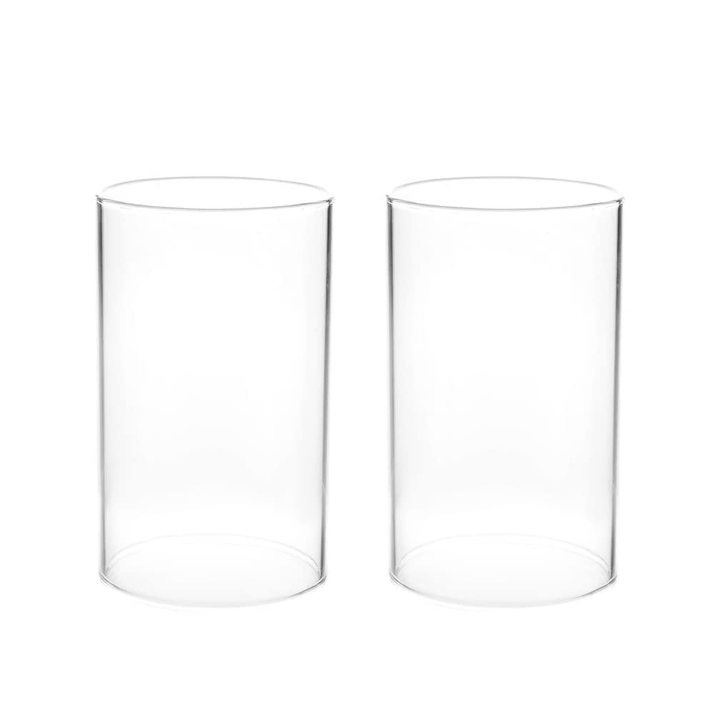 2-Pack Clear Borosilicate Glass Chimney Candle Holders - Open Ended Cylinder Tube Shade (15x8cm) Windproof for Tea Lights & Pillar Candles - Perfect for Weddings, Dining Tables & Outdoor Decor