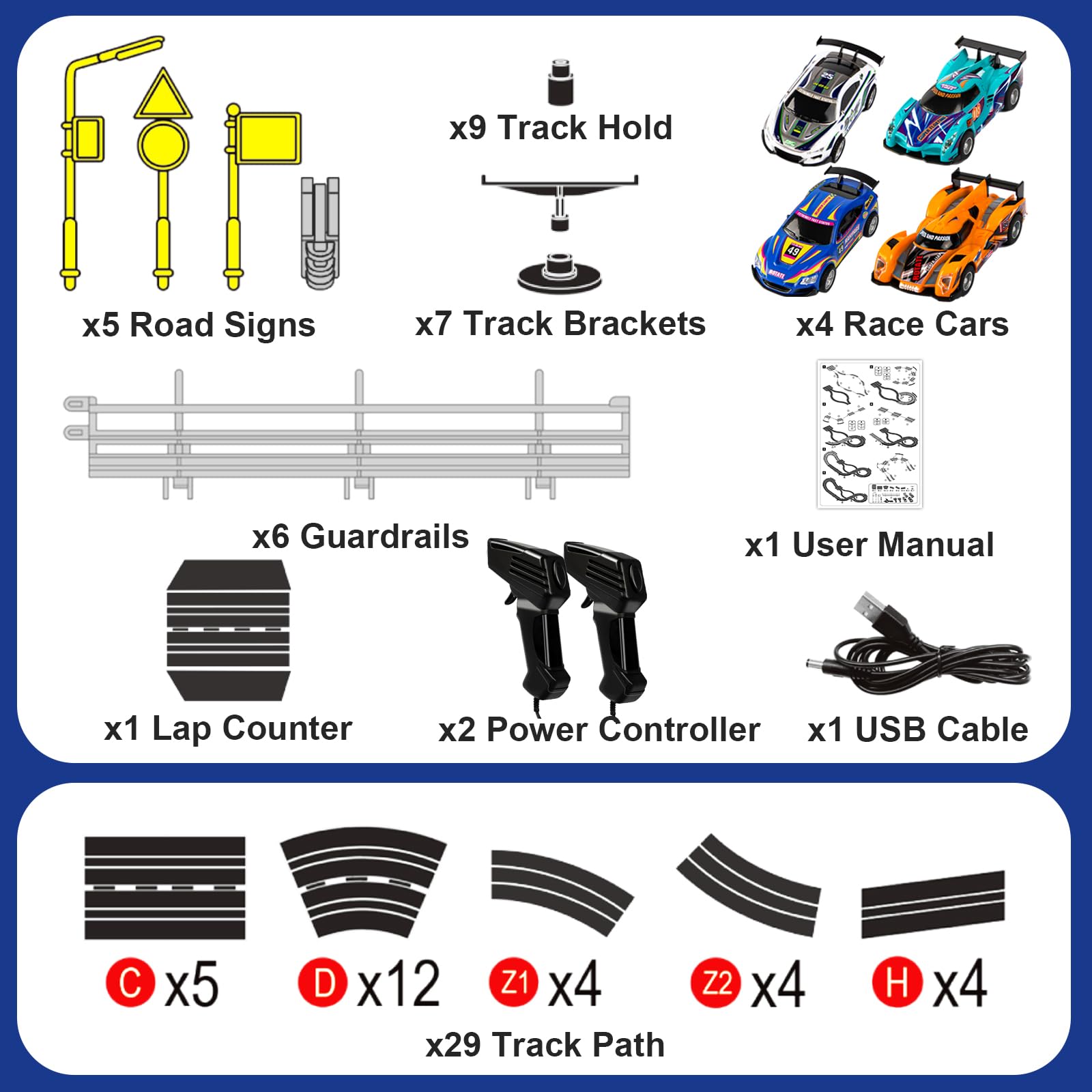 Electric Slot Car Race Track Set for Kids - 4 Slot Cars, Dual Racing Track & 2 Hand Controllers - RC Racing Toy for Boys & Girls Ages 8-12 - Perfect Birthday Gift for Indoor Racing Fun & Family Game Nights
