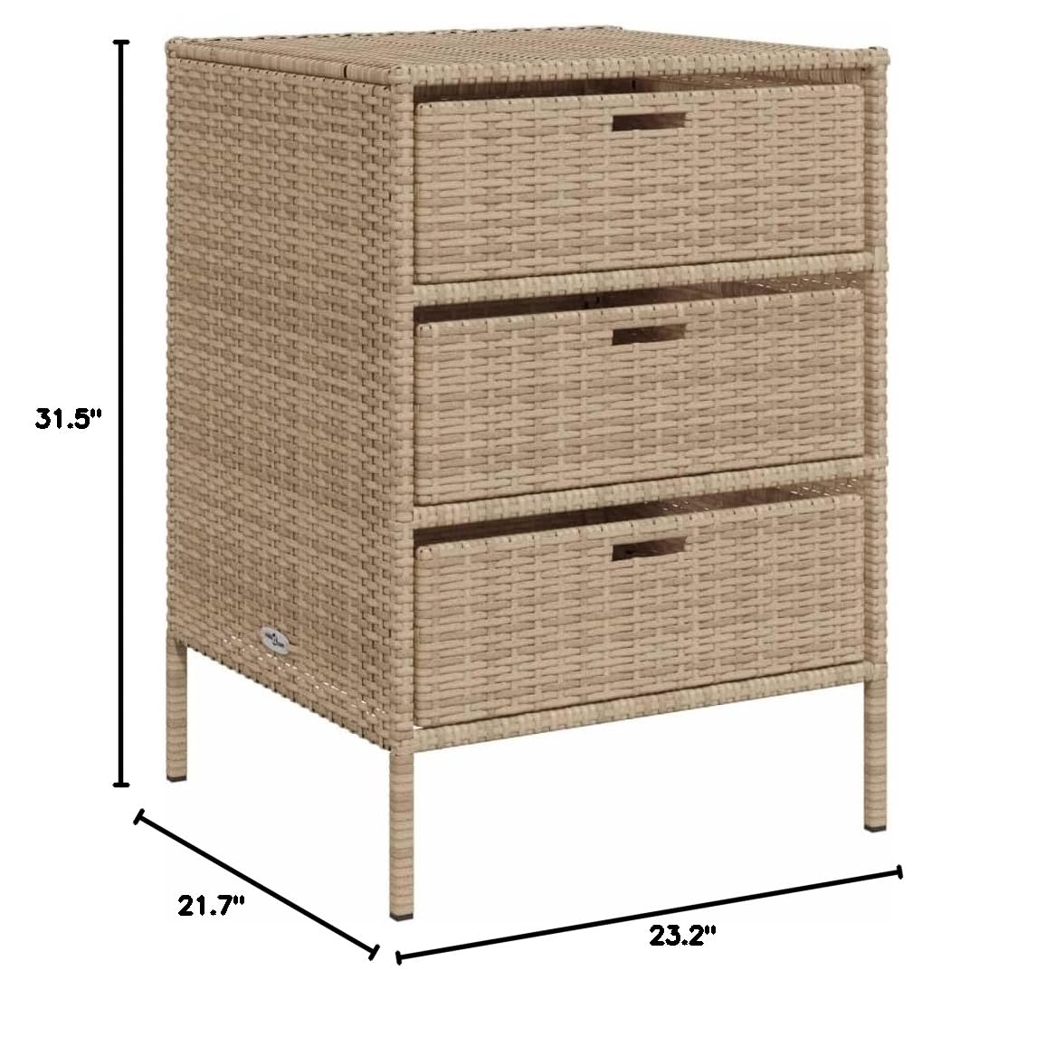 PE Rattan Outdoor Storage Cabinet with 3 Drawers - 21.7