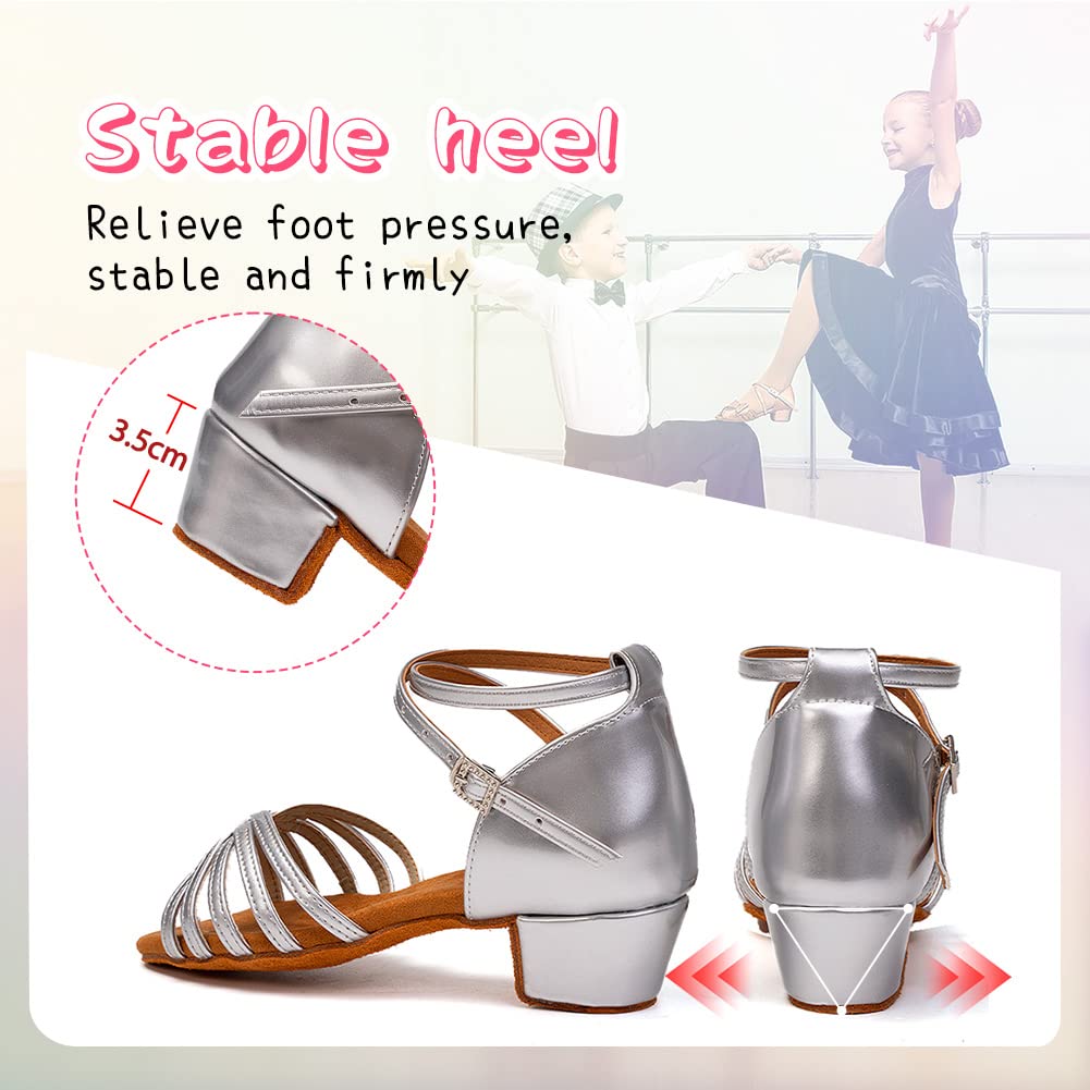 Hipposeus Girls Latin Dance Shoes - Low Heel Satin Ballroom & Salsa Shoes for Practice & Performance (2023 Model) | Perfect for Dance Competitions, Recitals & Studio Classes