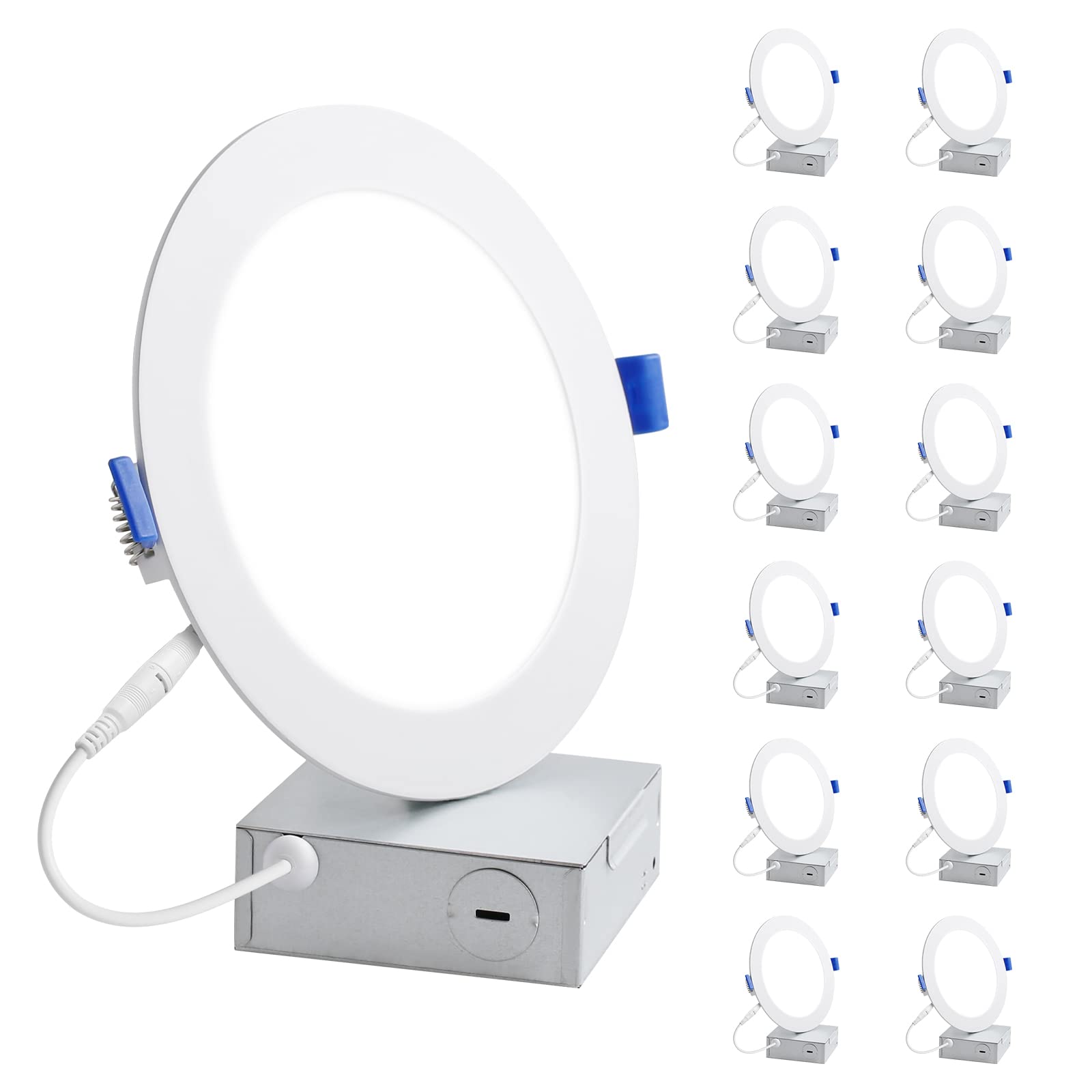 Lepro 4 Inch 12 Pack Dimmable LED Recessed Lights - 10W Slim Downlight with Junction Box, 750LM 5000K Daylight, Energy Star Certified - Perfect for Kitchen, Living Room, Bedroom, and Office Lighting
