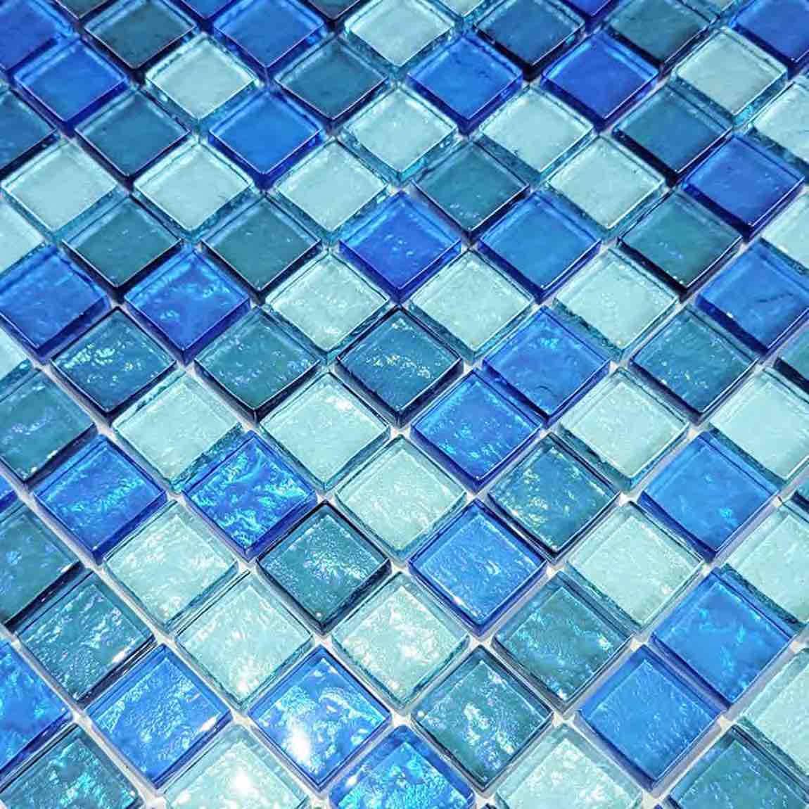 Iridescent Clear Glass Pool Tile Aqua Blend 1