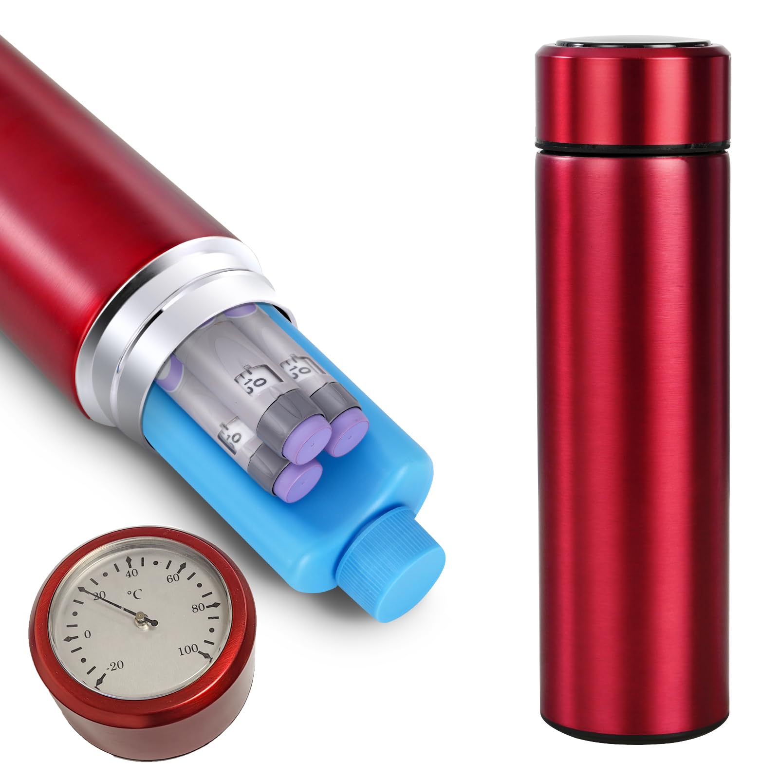 60H Medicine Cooler TSA Approved - Portable Insulin Travel Cooler with Temperature Display for Diabetic Supplies, Insulin Pens & Medication - Ideal for Air Travel, Road Trips & Daily Use (Red)