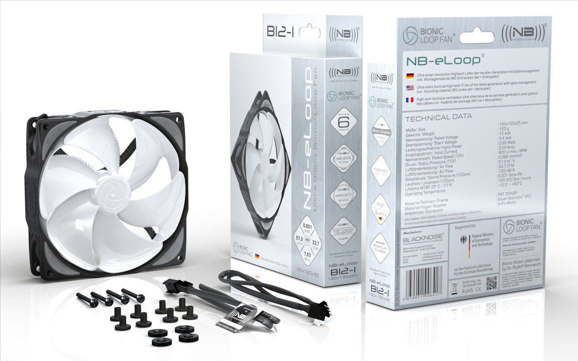 B12-2 Black Noise Blocker 120x120x25mm Bionic Loop Medium Speed PC Cooling Fan - Perfect for Gaming Rigs, Workstations & Silent Computer Builds