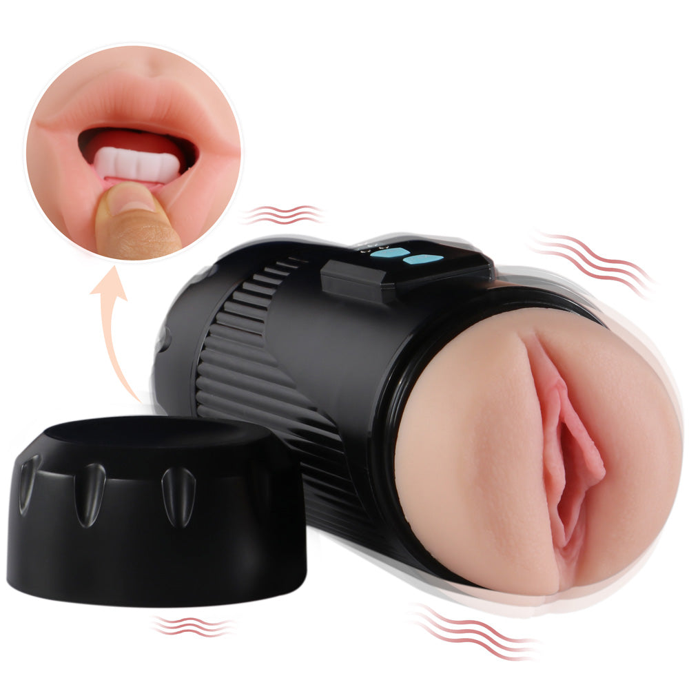Kay Cup Vibrating Dual-Sided Pussy and Mouth Masturbator - Realistic Male Masturbation Toy for Solo Pleasure & Couples Play