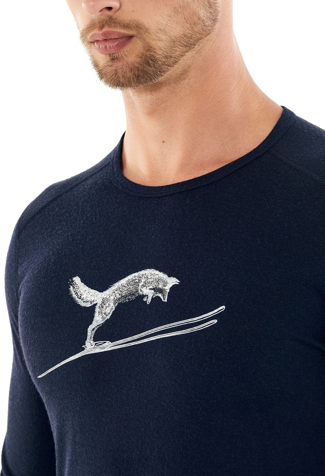 200 Oasis Fox Jump Long Sleeve Base Layer Crew for Men - Moisture Wicking Thermal Underwear for Hiking, Skiing & Cold Weather Activities