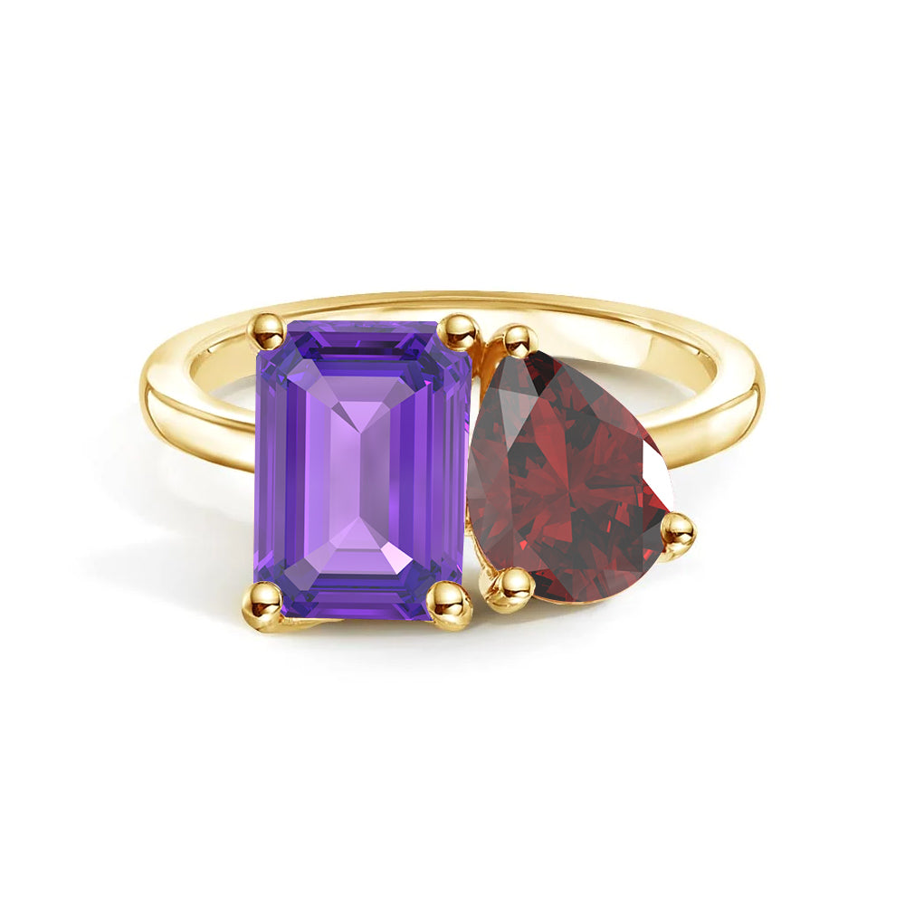 Personalized Toi et Moi Amethyst Birthstone Ring for Women - Custom Anniversary Gift for Her, Valentine's Day, Engagement or Romantic Occasions