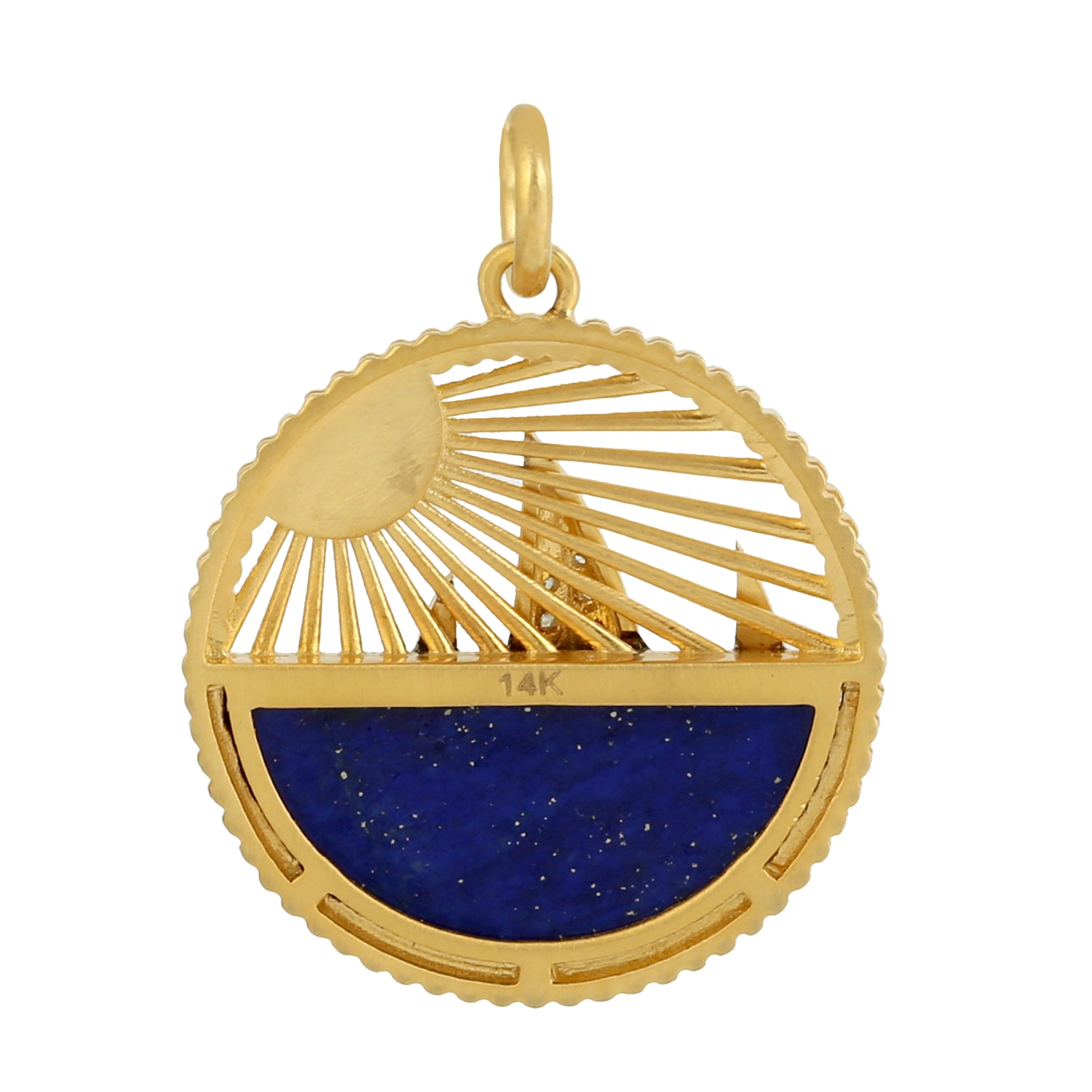 14K Yellow Gold Lapis Gemstone Pave Diamond Sun & Sailboat Pendant Necklace - Elegant Nautical Jewelry for Women, Perfect for Beach Vacations & Summer Outfits