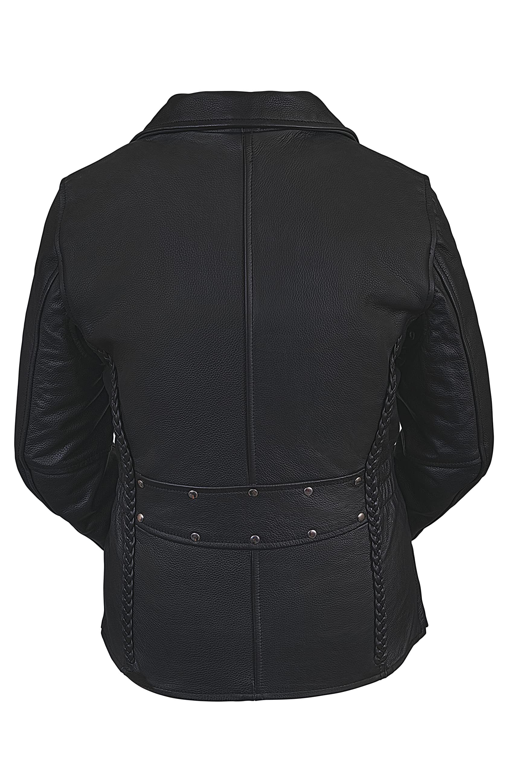 True Element Women's Premium Braided Motorcycle Leather Jacket - Black, Sizes XS-3XL - Stylish & Protective Riding Gear for Bikers & Fashion Enthusiasts