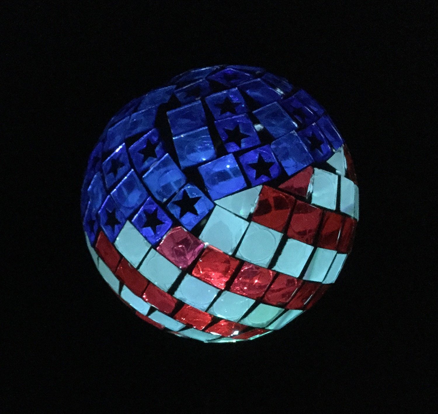 Solar Powered USA Flag LED Ball Lights - Patriotic Americana Mosaic Globe for Garden, Yard & Landscape Decor - Color Changing Outdoor Stake Light - Perfect Gift for Holidays, Parties & Home Decoration