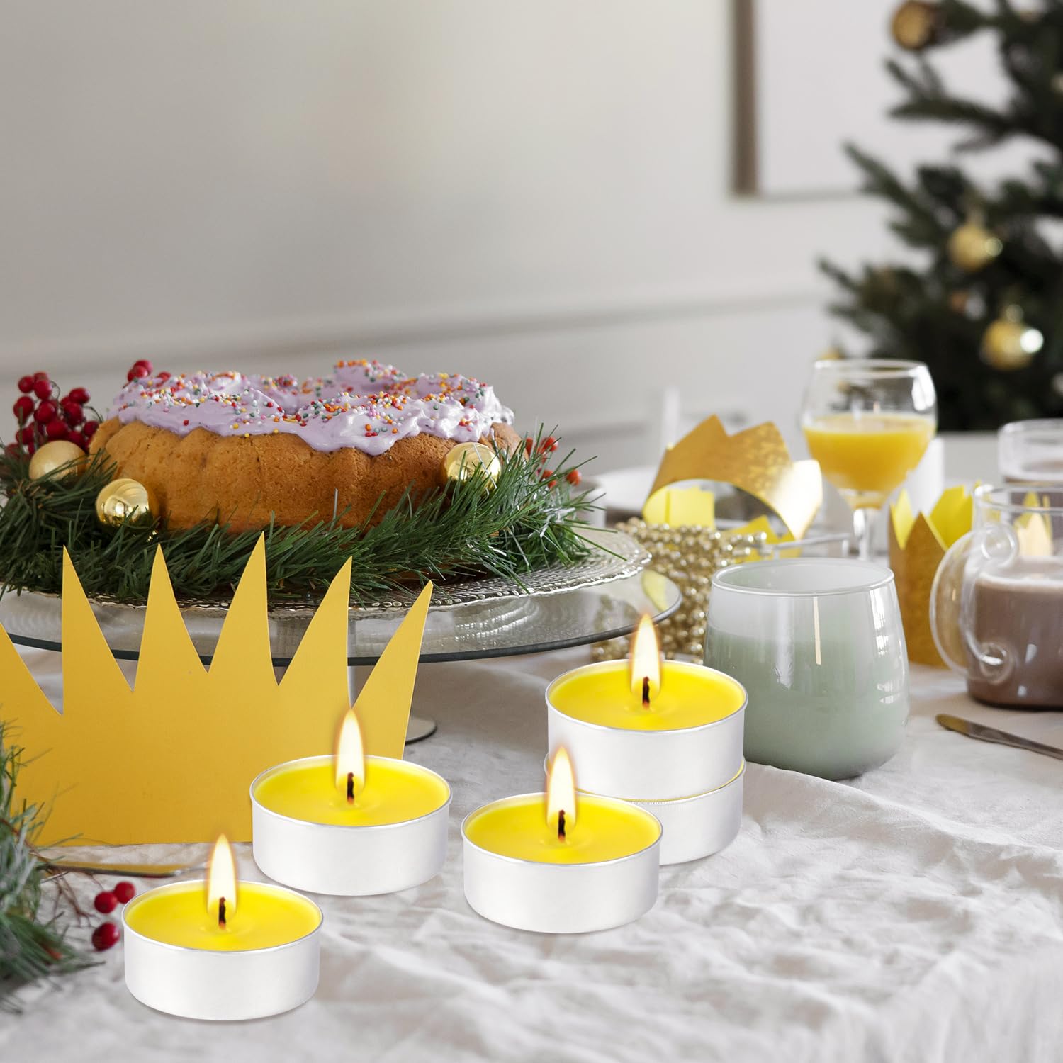 100-Pack Lemon Scented Tealight Candles - 4-Hour Burn Time, Aromatherapy Votive Candles for Home, Wedding, Holiday & Emergency Use - Yellow (Perfect for Relaxation, Meditation & Decor)