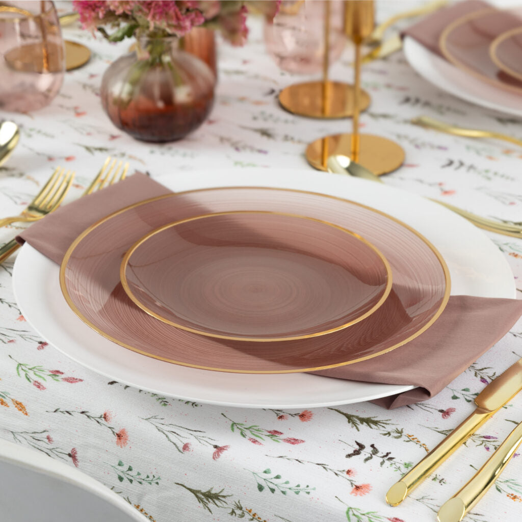32-Pack Rose Gold Plastic Dinnerware Set - 16-Piece Round Plates & Cups, Crystal Design for Elegant Dining - Perfect for Weddings, Parties, and Special Occasions