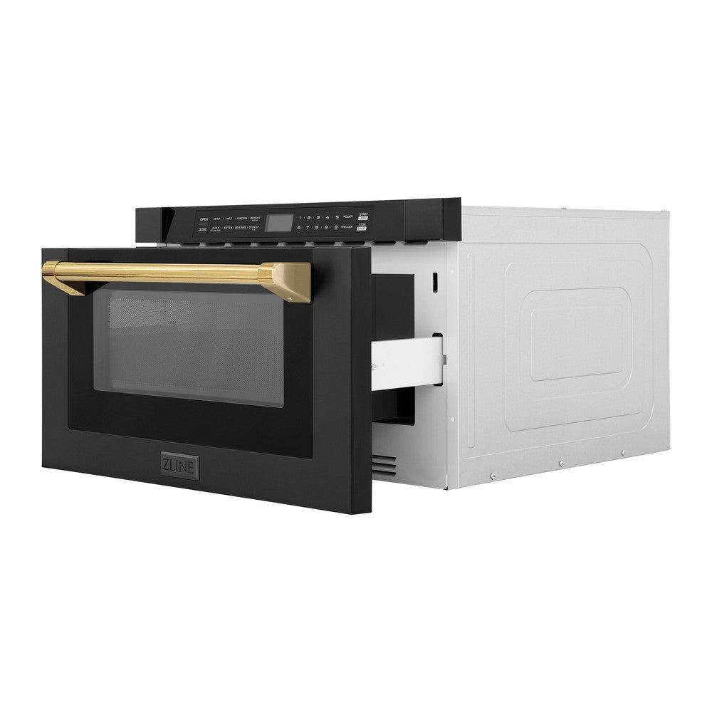 ZLINE Autograph Edition 24 Inch Built-In Microwave Drawer - 1.2 cu ft Capacity, Black Stainless Steel with Polished Gold Accents (MWDZ 1 BS H G) - Perfect for Modern Kitchens, Luxury Homes & High-End Appliance Upgrades
