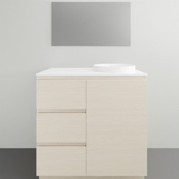 ADP Glacier Lite Door and Drawer Trio Vanity with Solid Surface Top - Modern Bathroom Vanity Set with Storage for Small Spaces, Perfect for Apartments and Powder Rooms