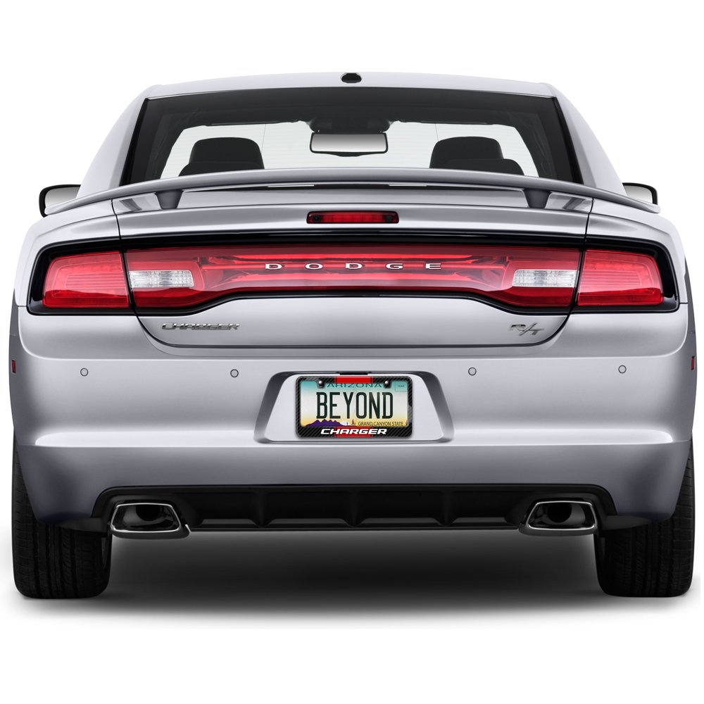 Dodge Charger Red Racing Stripe Black Real Carbon Fiber License Plate Frame - Custom Car Accessories for Dodge Charger - Perfect for Car Shows & Racing Events