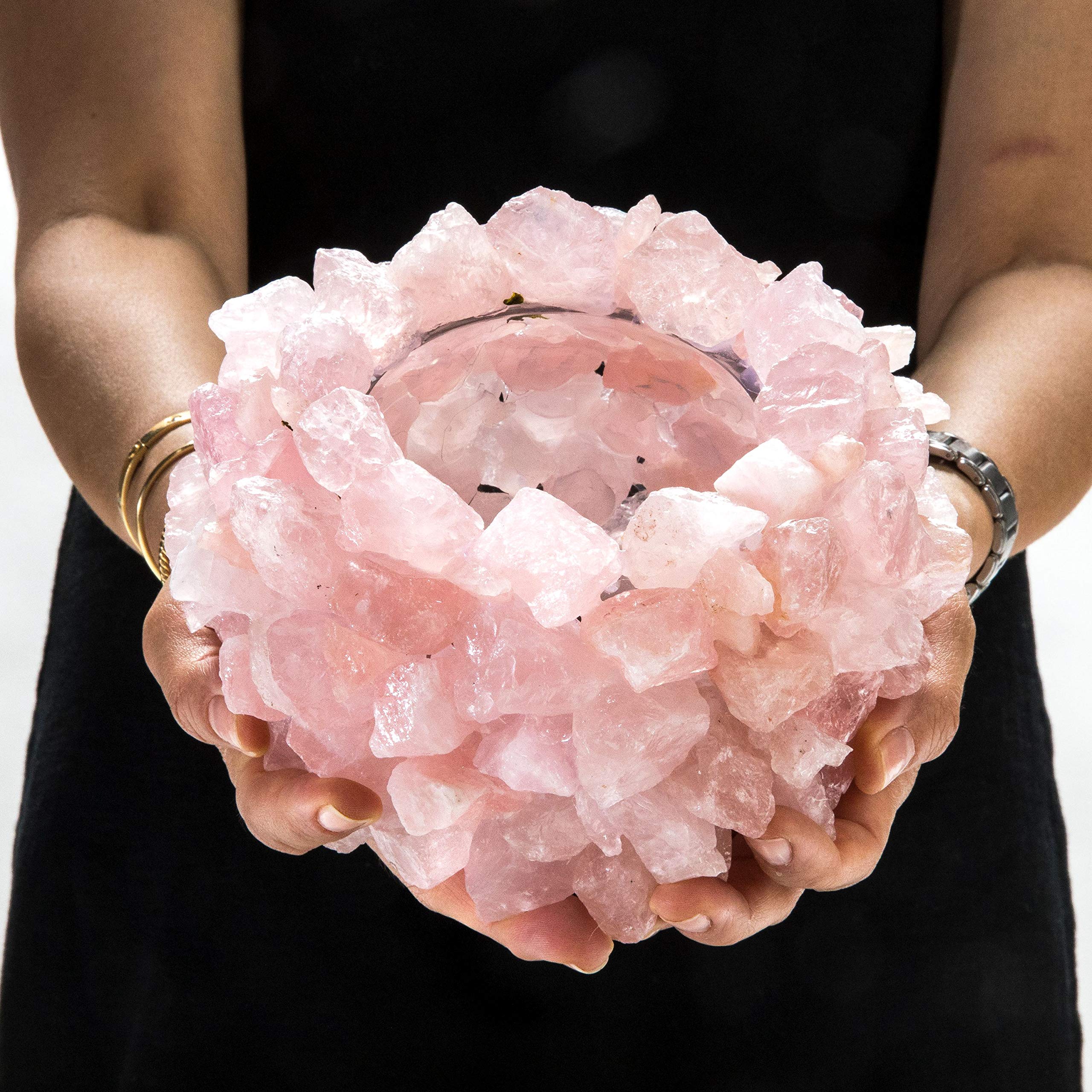 Natural Rose Quartz Cluster Crystal Vase - Handcrafted Healing Geode for Home Decor, Meditation & Positive Energy - Perfect for Office Desk, Yoga Space & Spiritual Gifts