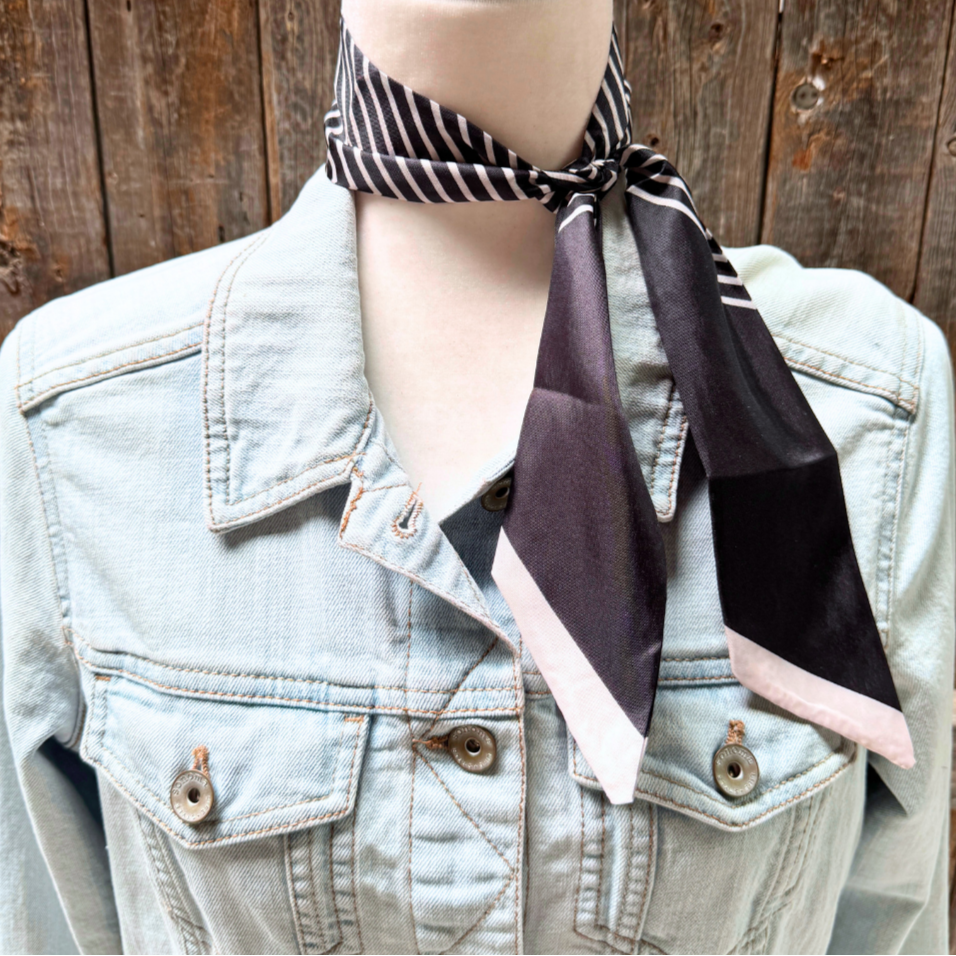 Black and White Western Skinny Mini Wild Rag Scarf - Cowgirl Necktie for Women | Stylish Bandana for Horse Riding, Rodeo, and Country Fashion #TW130