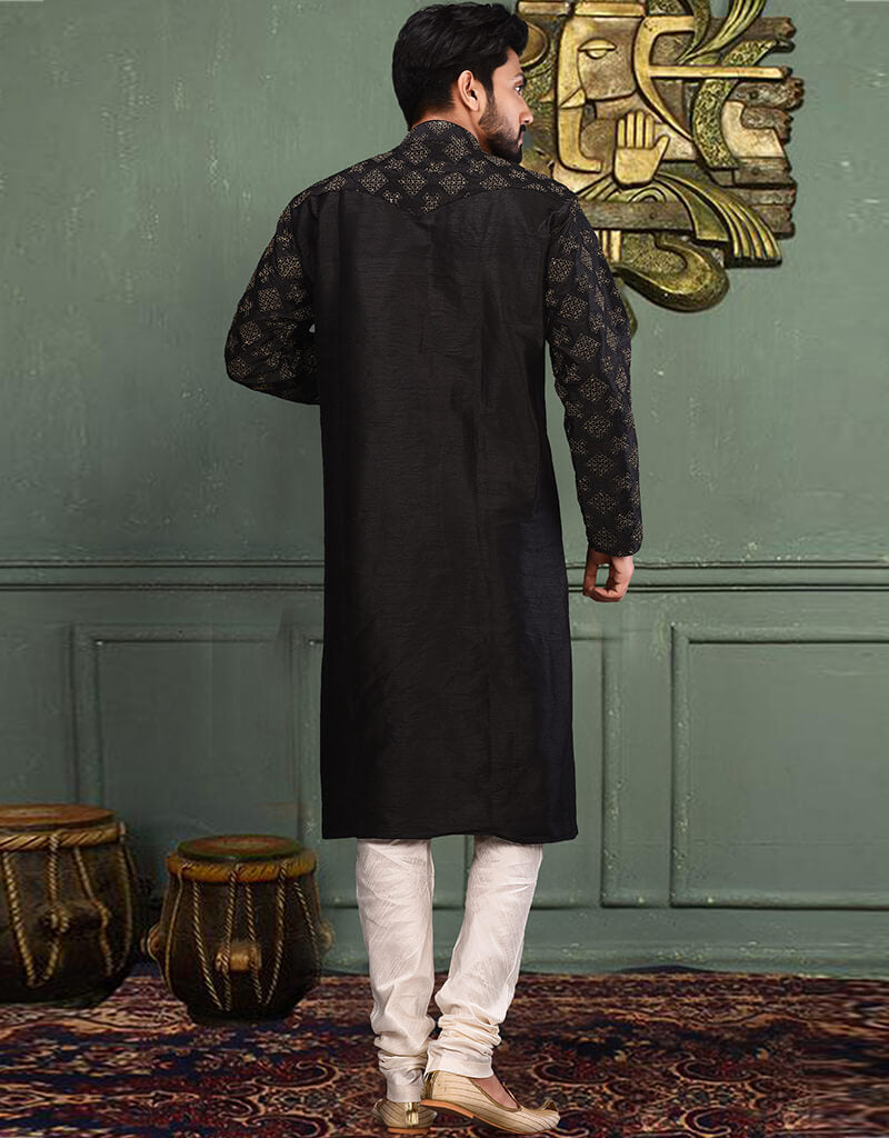 Stylish Black Kurta with Off White Chudidaar - Traditional Indian Ethnic Outfit for Women - Perfect for Festivals, Weddings & Cultural Events