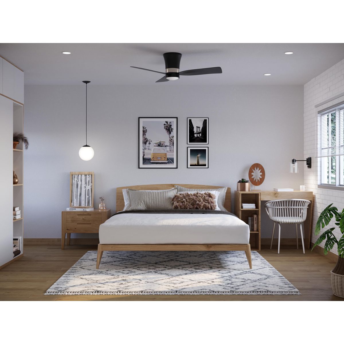 Brant Collection 52 Inch 3 Blade Ceiling Fan with Light - Modern Low Profile Flush Mount Design for Bedroom, Living Room & Office - Energy Efficient Quiet DC Motor