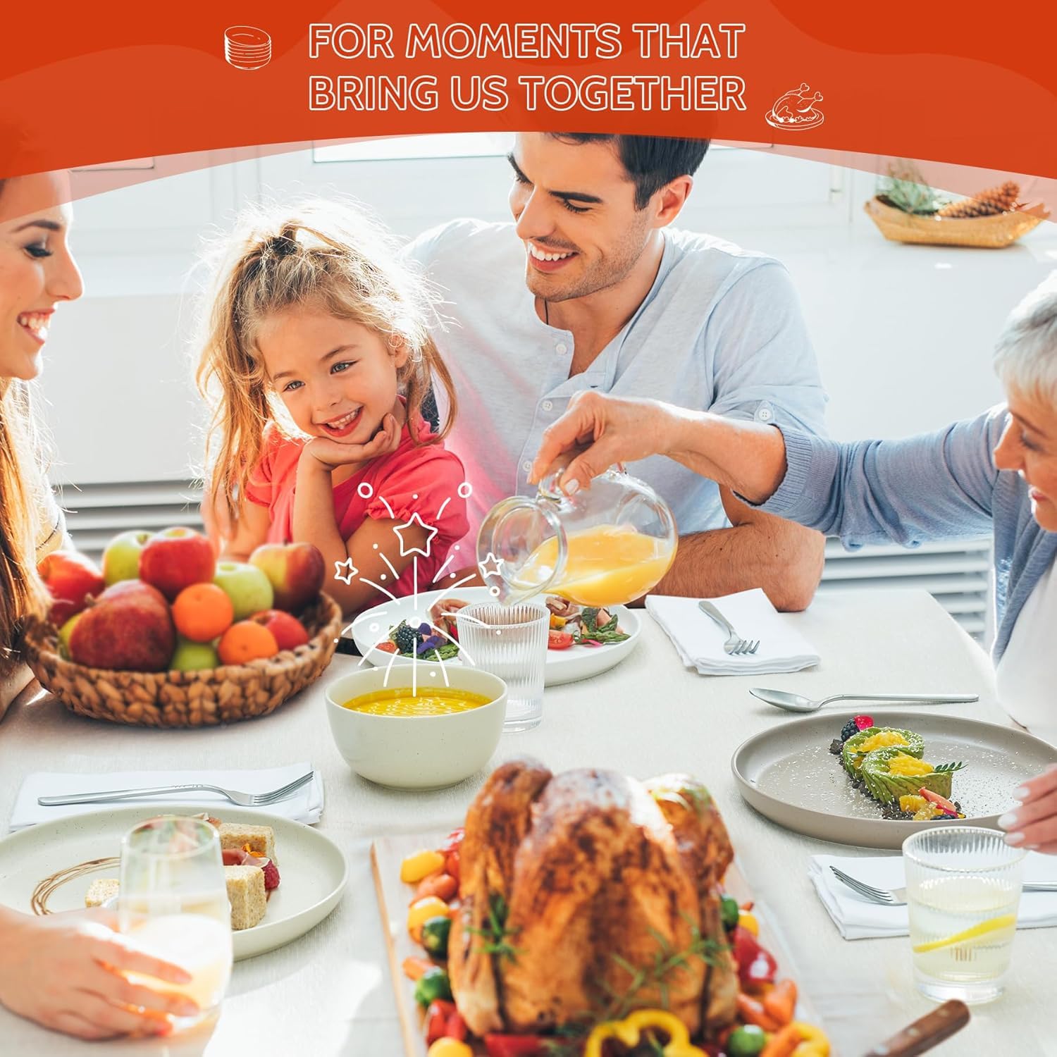 Sweese 12-Piece Porcelain Dinnerware Set - Round Plates & Bowls for 4, Chip & Scratch Resistant, Dishwasher & Microwave Safe - Perfect for Family Dinners, Parties & Everyday Use (Multi-Color)