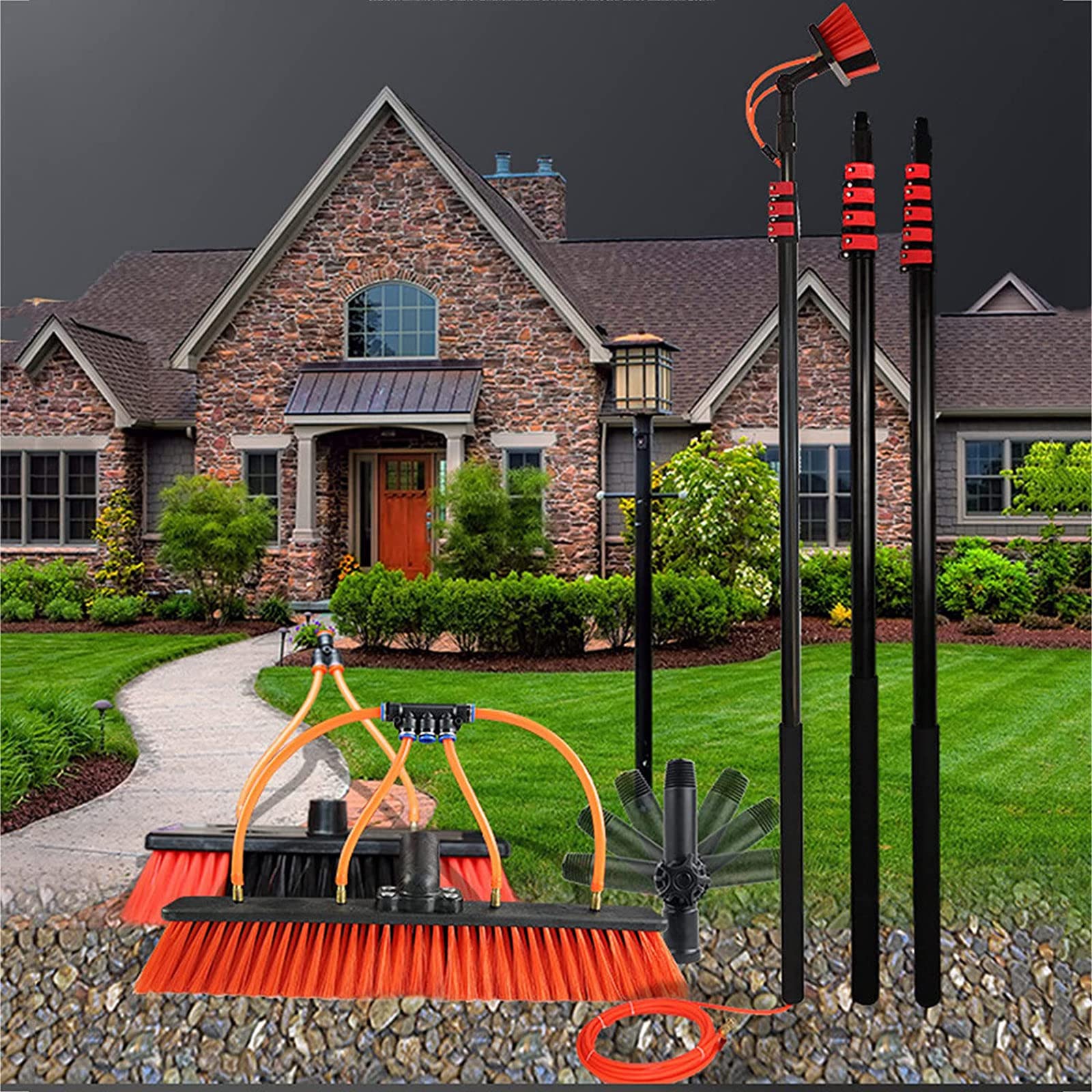 **Water Fed Cleaning System - Telescopic Window Cleaner with Brush & 18FT Pole for Glass Cleaning - Perfect for High Windows, Balconies, and Hard-to-Reach Areas**