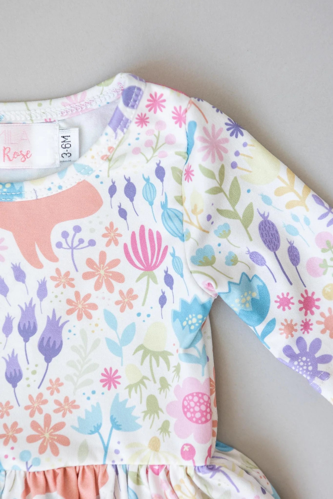 Pastel Floral Bunny Print Twirl Skirted Bodysuit for Baby Girls - Soft Cotton Romper for Easter, Photoshoots & Playtime