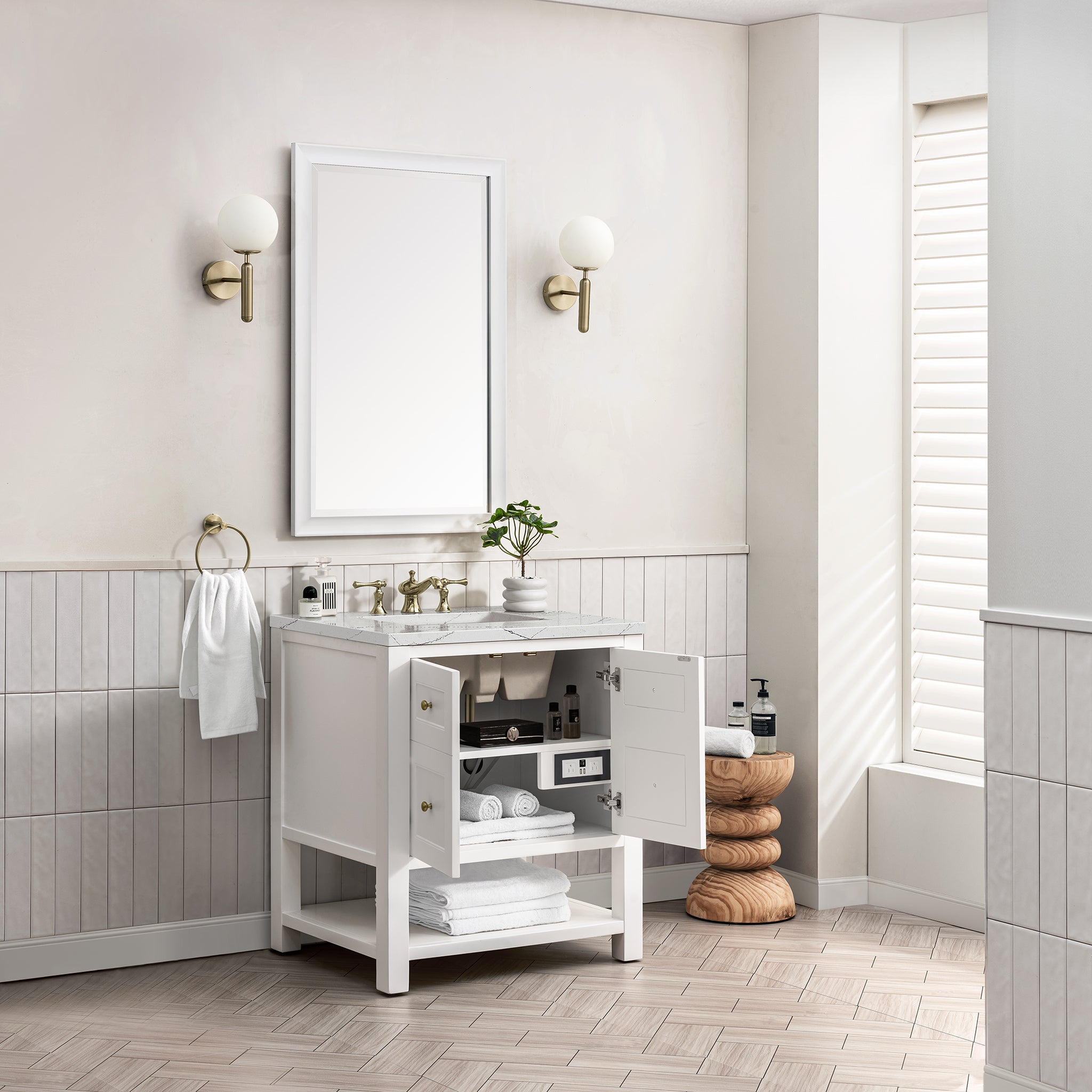 Breckenridge 30 Inch Single Bathroom Vanity with Bright White Finish & 3CM Ethereal Noctis Quartz Countertop - Perfect for Modern Master Bathrooms & Guest Powder Rooms
