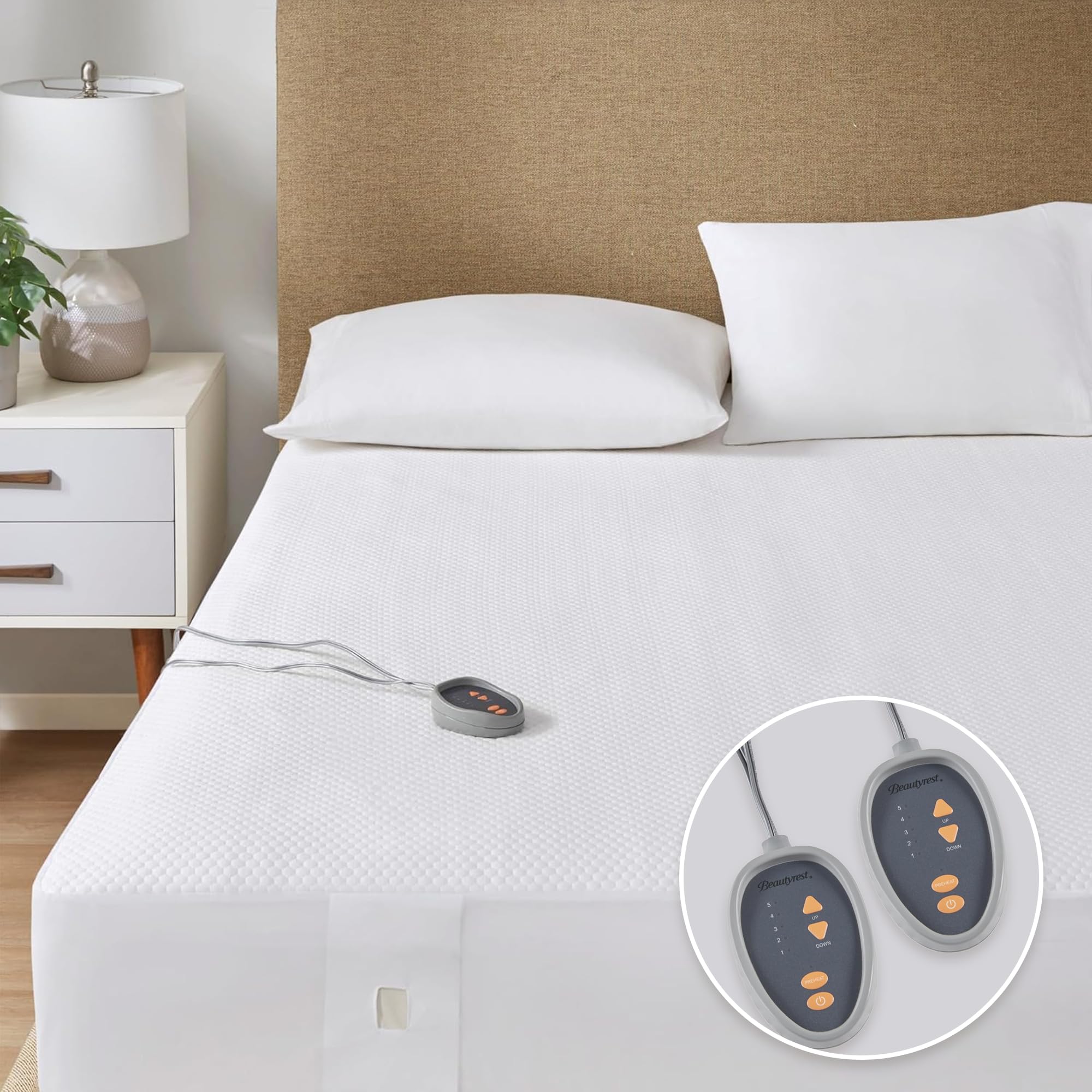 Beautyrest Heated Mattress Pad King Size - Electric Bed Warmer with 5 Heat Settings, Cool-Touch Technology, All-Season Cover & Auto Shut-Off | Deep Pocket Design, Machine Washable, UL Certified White Mattress Topper for Winter Warmth & Pain Relief