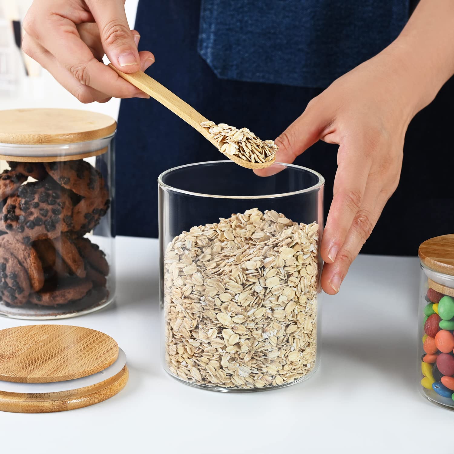 Umieo Glass Food Storage Containers with Bamboo Lids - Large Airtight Glass Jars for Coffee, Tea, Sugar & Dry Goods - Clear Kitchen Pantry Organization for Coffee Bars, Bakeries & Home Use