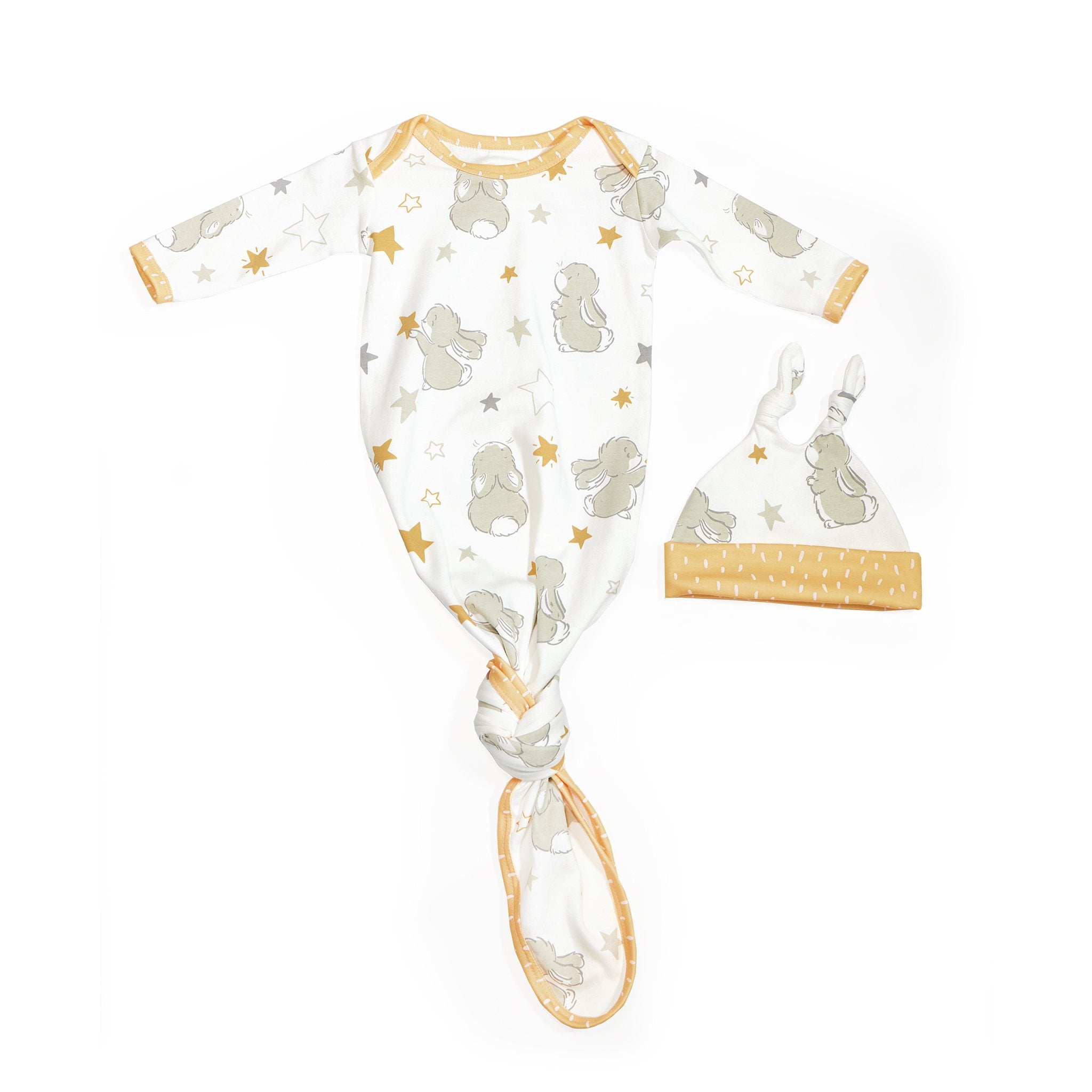 Newborn Baby Star Knotty Gown and Hat Set - Soft Cotton Outfit for Newborn Photography, Christening, and Hospital Going Home