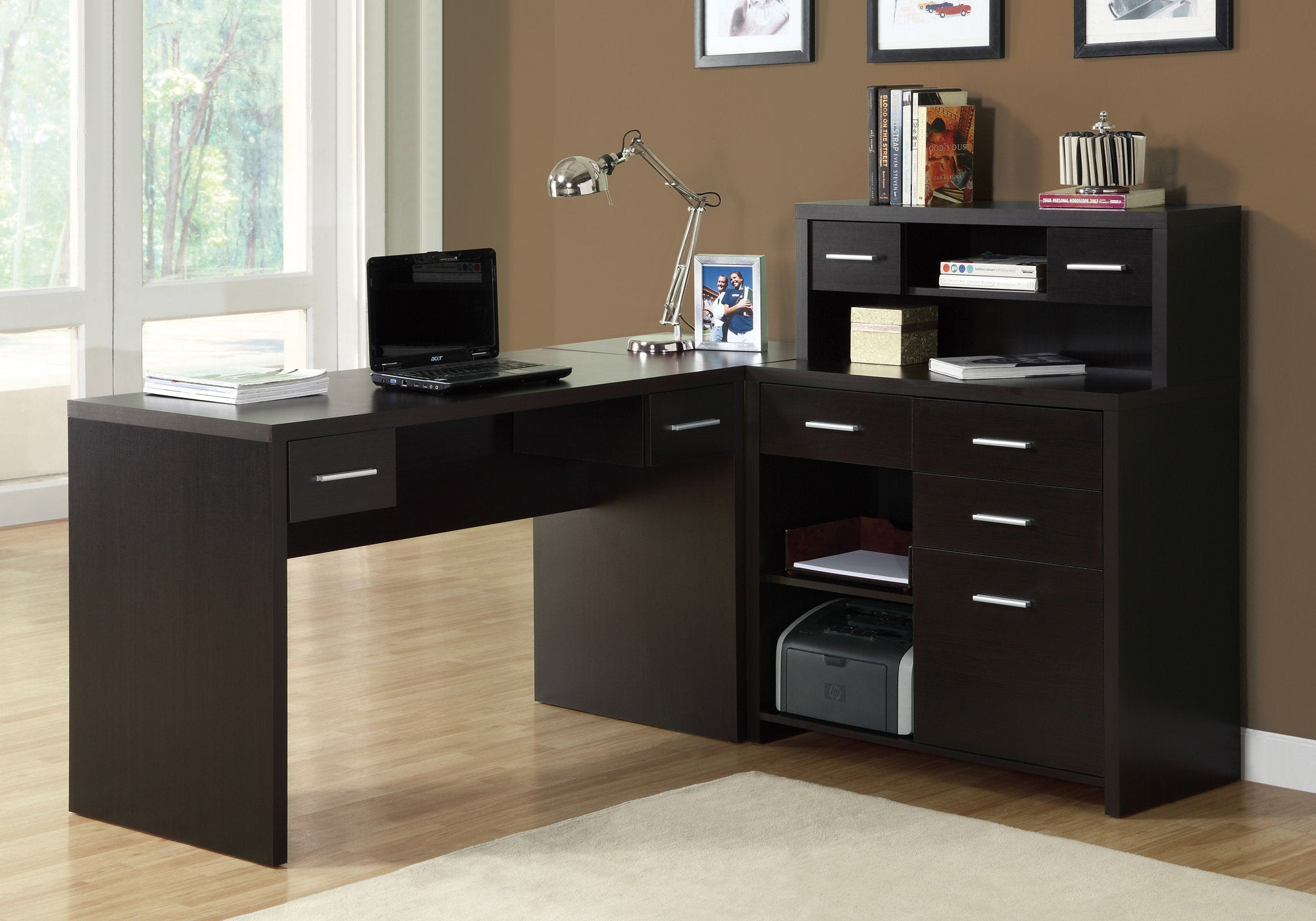 Premium Office Series Espresso Left or Right Facing Corner Desk - Modern Home Office & Workspace Solution for Small Spaces