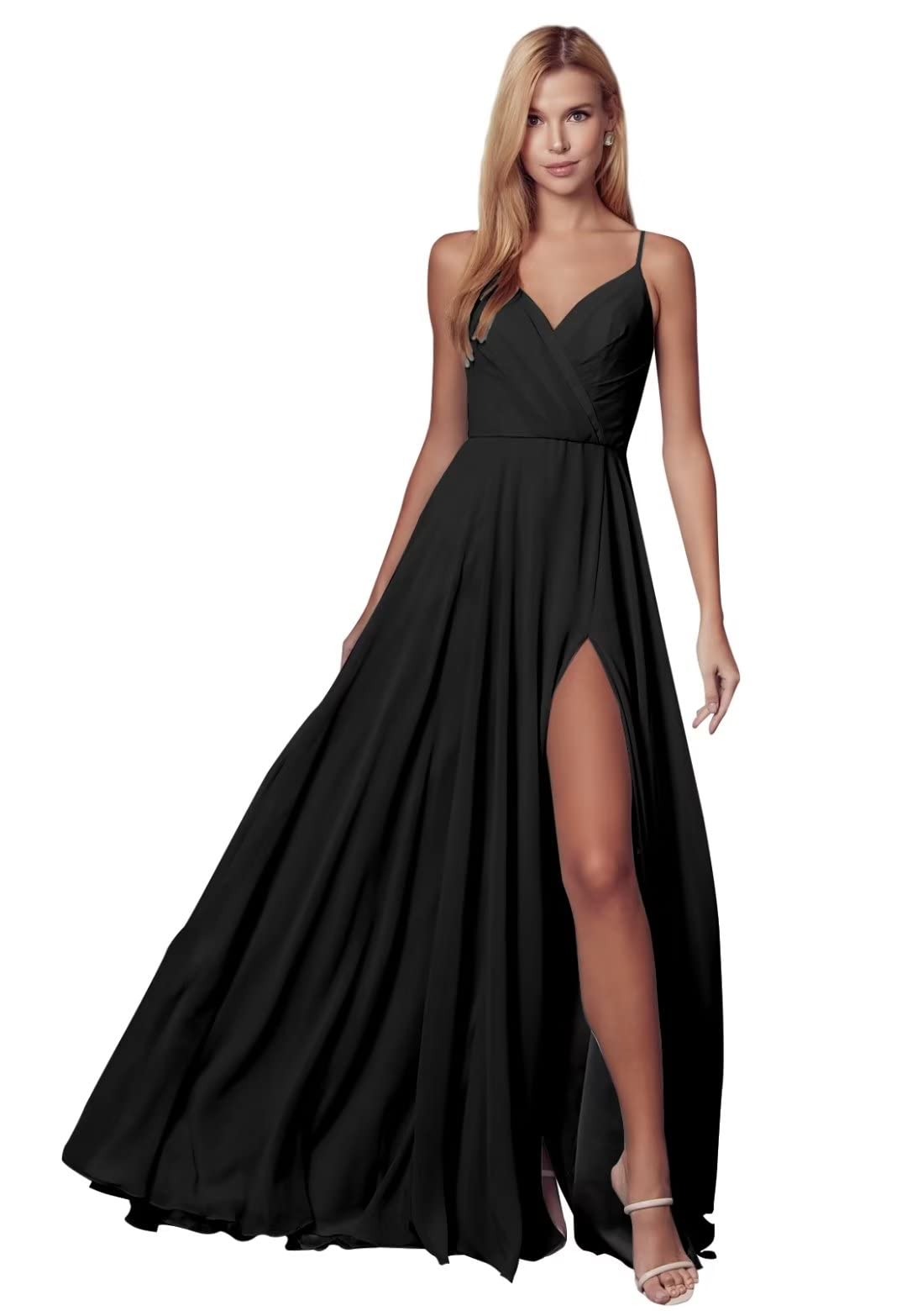Elegant V-Neck Long Pleated Bridesmaid Dress with High Slit for Weddings, Evening Parties & Formal Events - Perfect for Bridal Showers, Receptions & Special Occasions