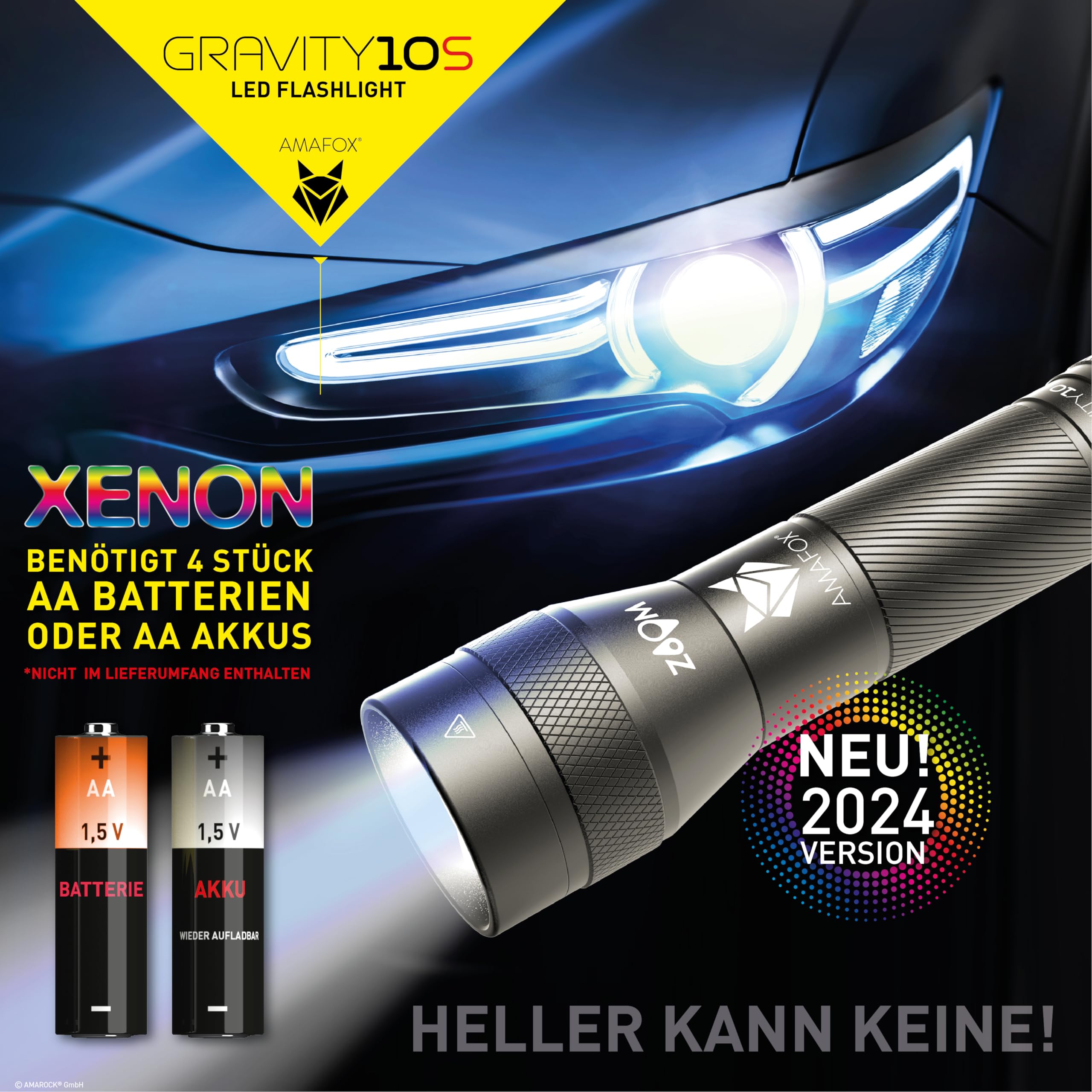 AMAFOX G10-1000 Lumen AA Battery Powered Flashlight - OSRAM XENON Power-LED Super Bright, Adjustable & Zoomable for Camping, Hiking, Emergency and Outdoor Activities