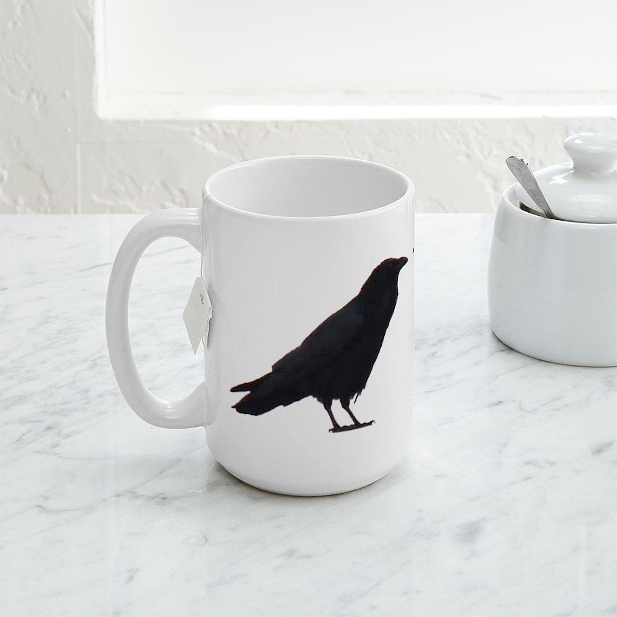 Crow Pair Large Coffee Mug - 15 oz White Ceramic Cup for Hot & Cold Drinks - Perfect for Home, Office, or Gift Giving