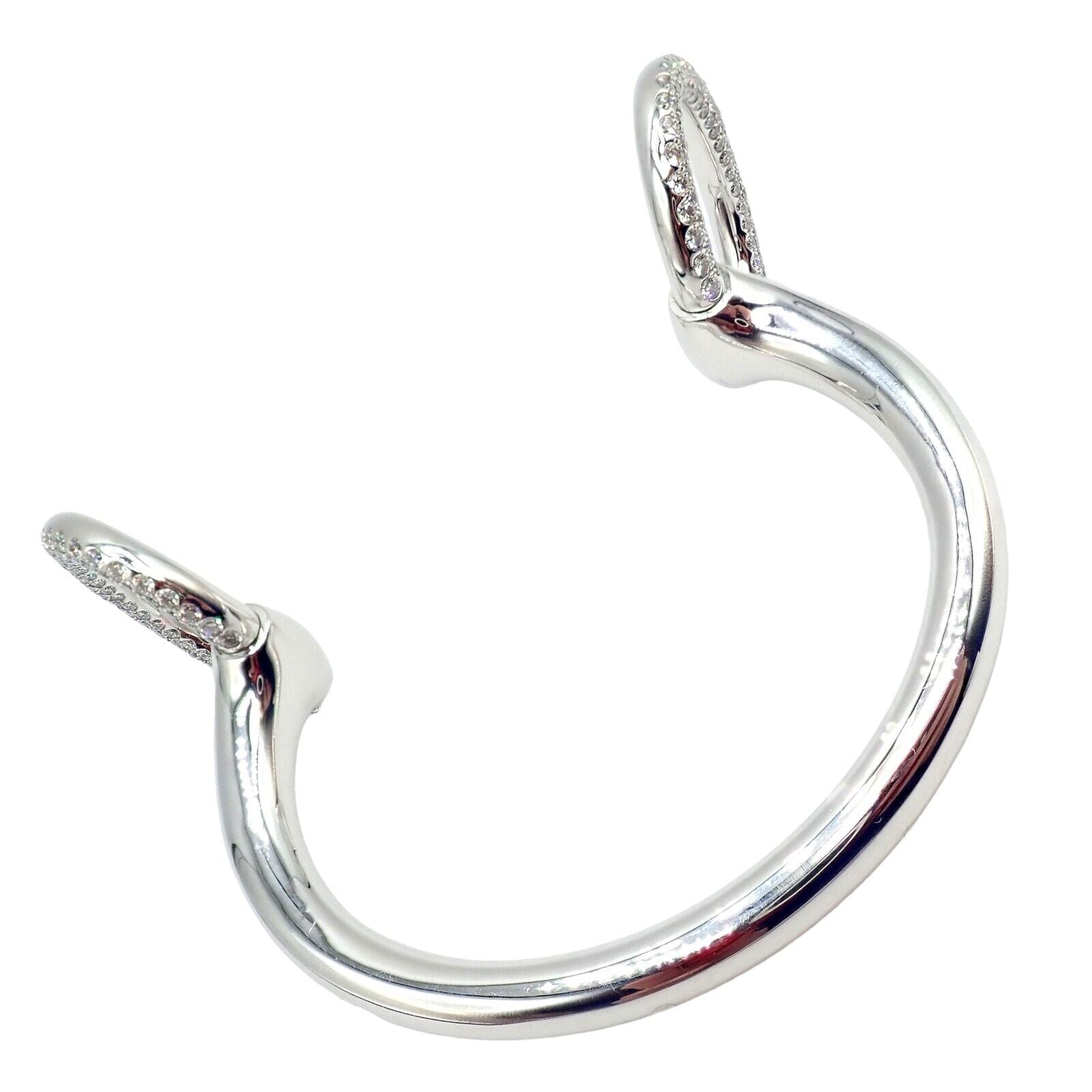Authentic Hermes Nausicaa 18K White Gold Diamond Horsebit Cuff Bangle Bracelet - Luxury Jewelry for Women, Perfect for Weddings, Parties & Special Occasions