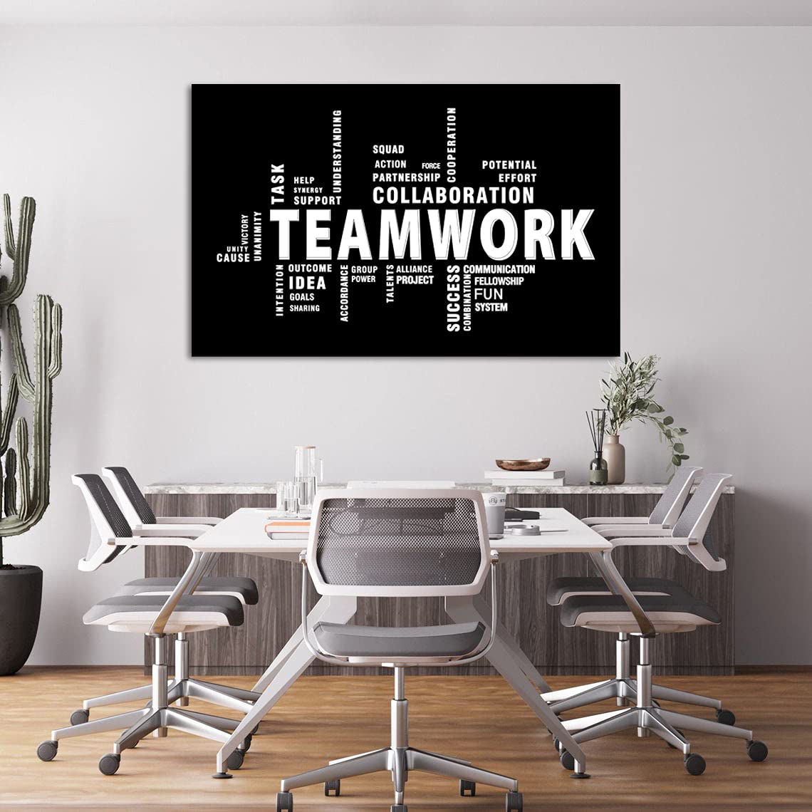 Teamwork Canvas Wall Art - Large Framed Motivational Quote Painting for Modern Home & Office Decor - Inspirational Poster Ready to Hang - Perfect for Living Room, Bedroom or Workspace