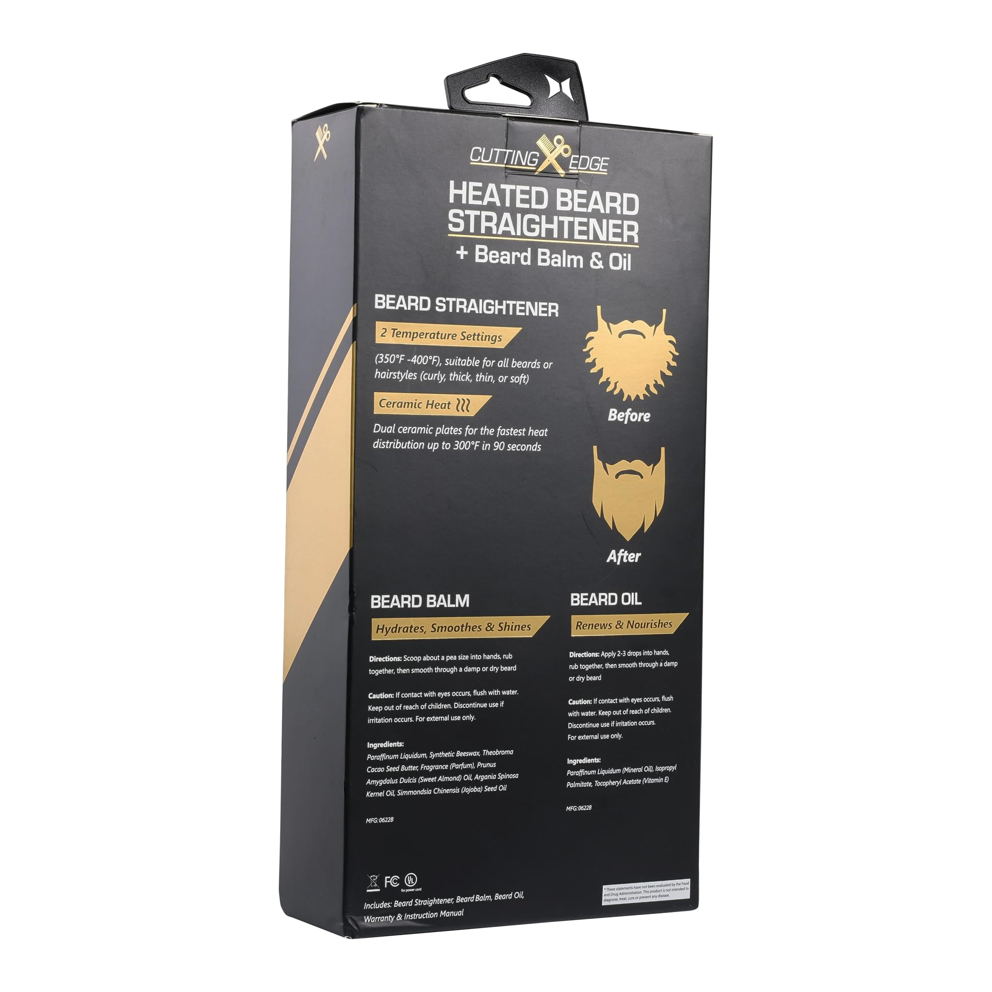 Professional Heated Beard Straightener Brush for Men with Ceramic Plates & Auto Shutoff - Includes Beard Oil & Balm Kit - Perfect for Styling, Taming & Smoothing Facial Hair at Home or Travel