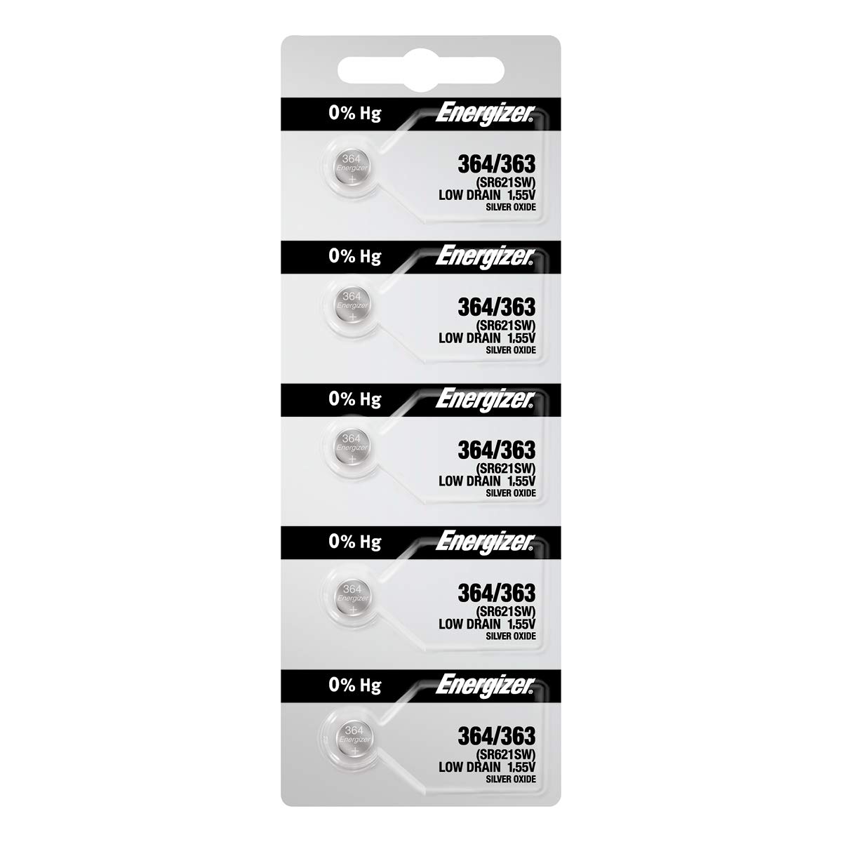 Energizer 364/363 SR621SW Watch Batteries - 5 Pack - Long-Lasting Power for Watches, Calculators & Small Electronics - Perfect for Timekeeping & Precision Devices