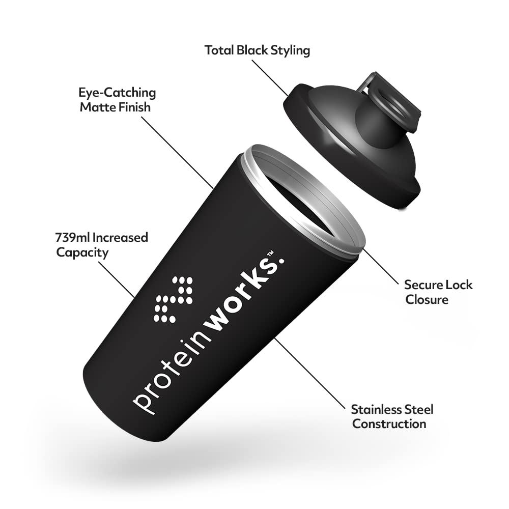 THE PROTEIN WORKS Metallic Midnight Shaker Bottle - 700ml Protein Mixer for Gym, Workout & Post-Exercise Recovery | BPA-Free Shaker Cup for Protein Powder & Supplements