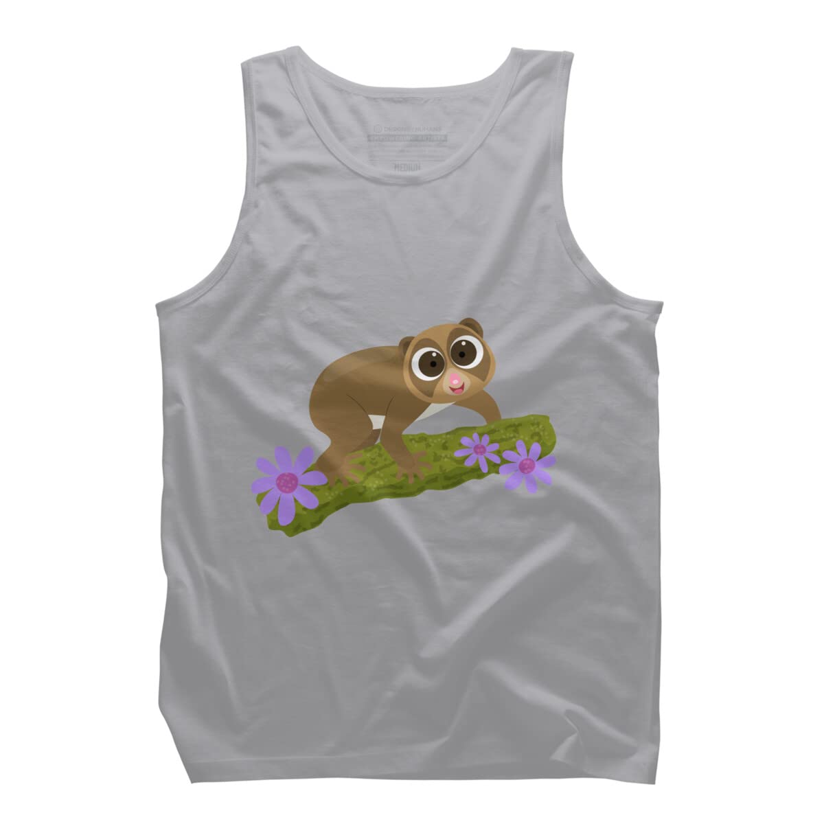 Design By Humans Men's Cute Happy Slow Loris on Branch Cartoon Graphic Tank Top - Funny Animal Print Tee for Casual Wear & Summer Outfits