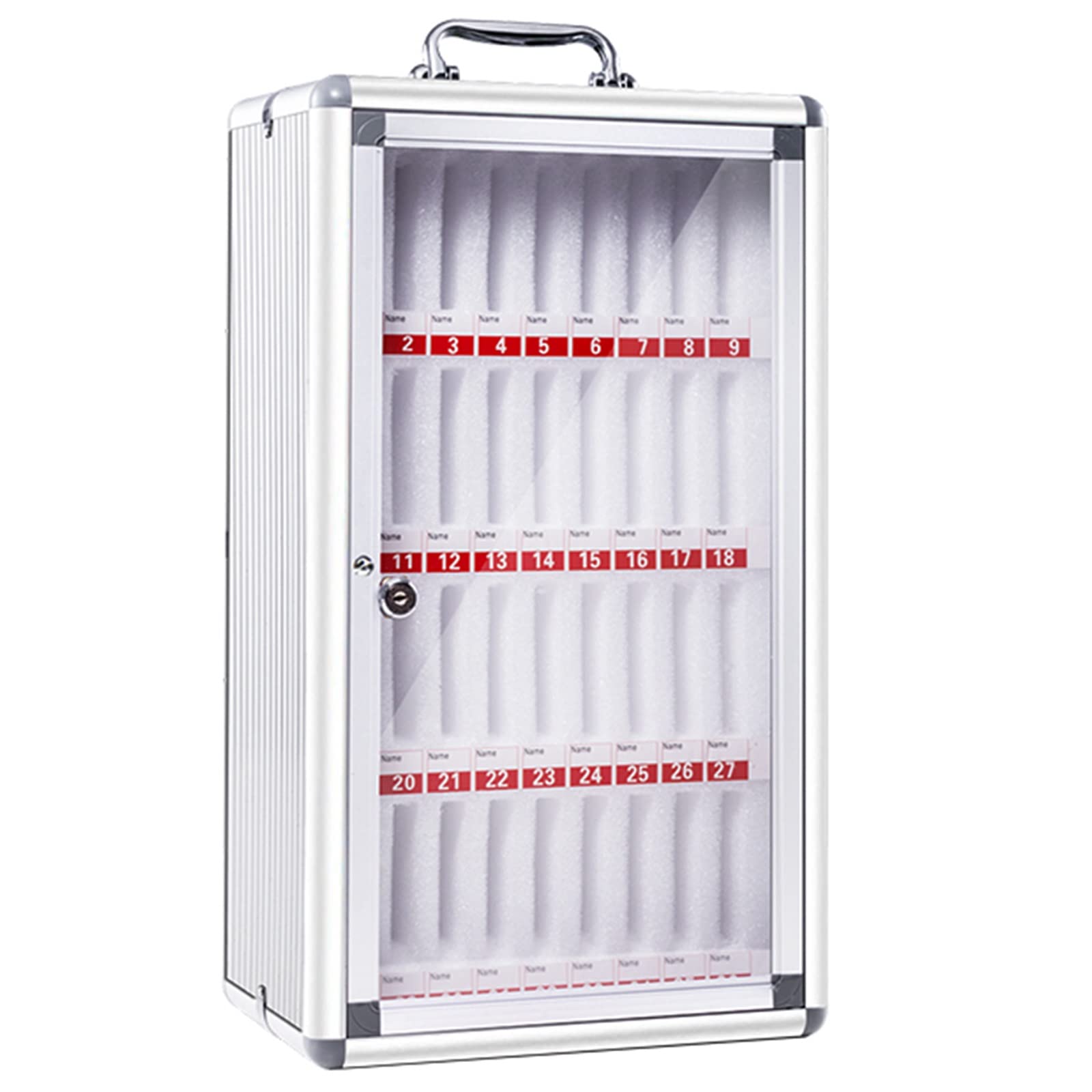 Aluminum Alloy Phone Storage Cabinet with Safety Lock & Handle - 36 Pocket Silver Organizer for Classroom, Office & Factory | Secure Device Storage Solution