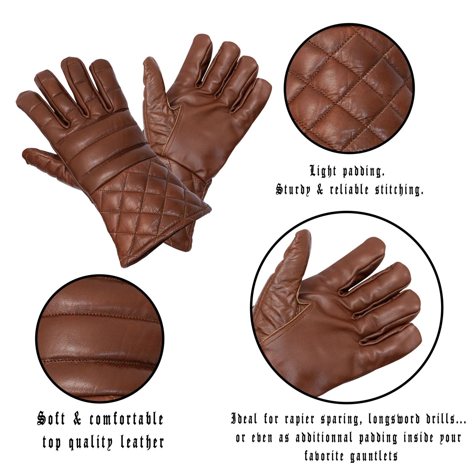 Mythrojan Swordsman Fencing Gloves - Lightly Padded Leather HEMA Gloves for Medieval & Renaissance Combat | Perfect for Historical Reenactment, LARP & Sword Fighting Practice